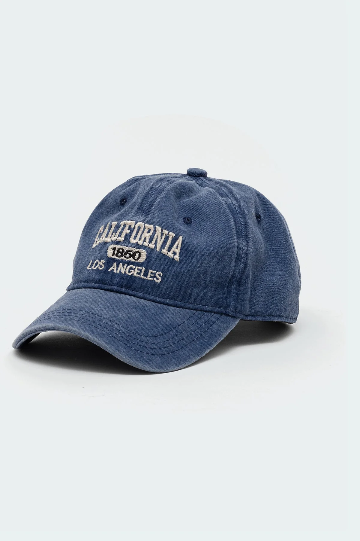 Blue Polyester Embroidered Text Baseball Cap