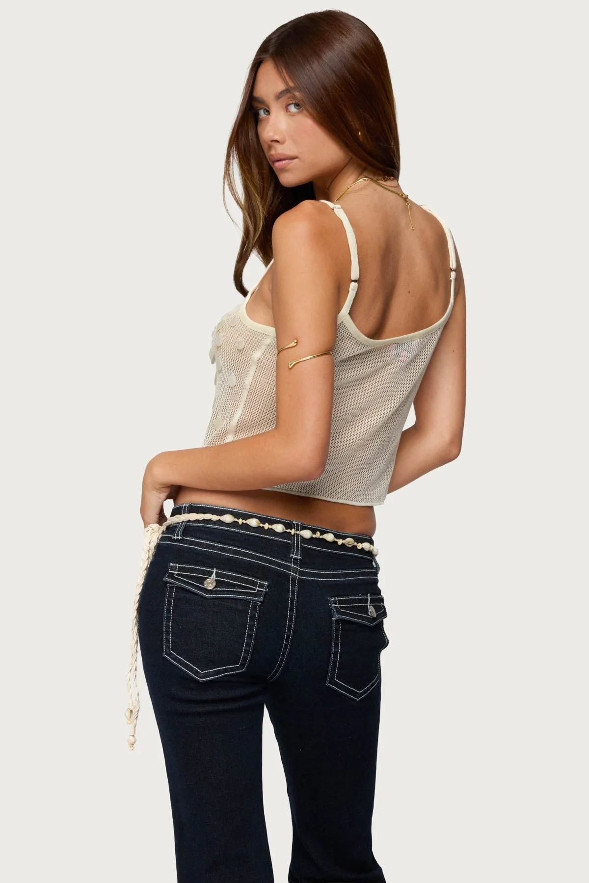 Cream Sheer Knit Tank Top