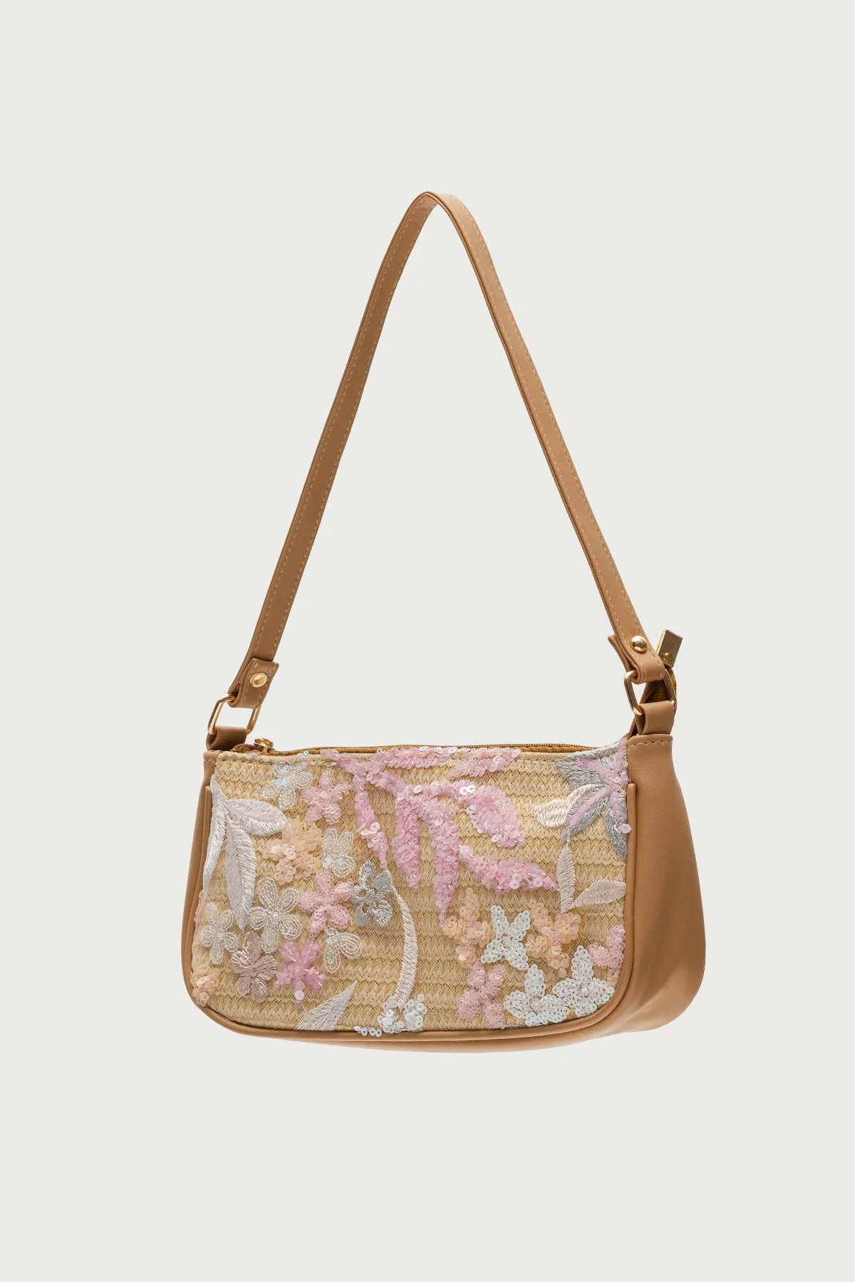 Sequin & Embroidered Straw Bag - Tan Womens Unique Handbag