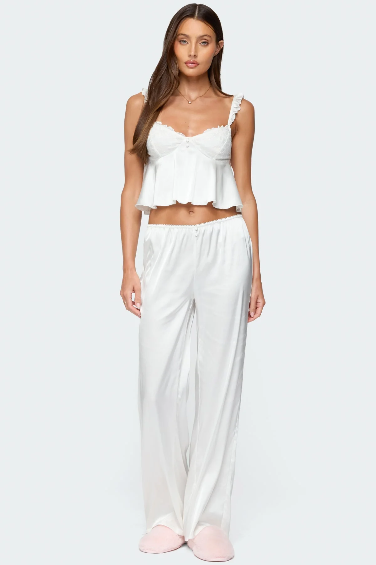 Satin Effect White Sleepwear Pants