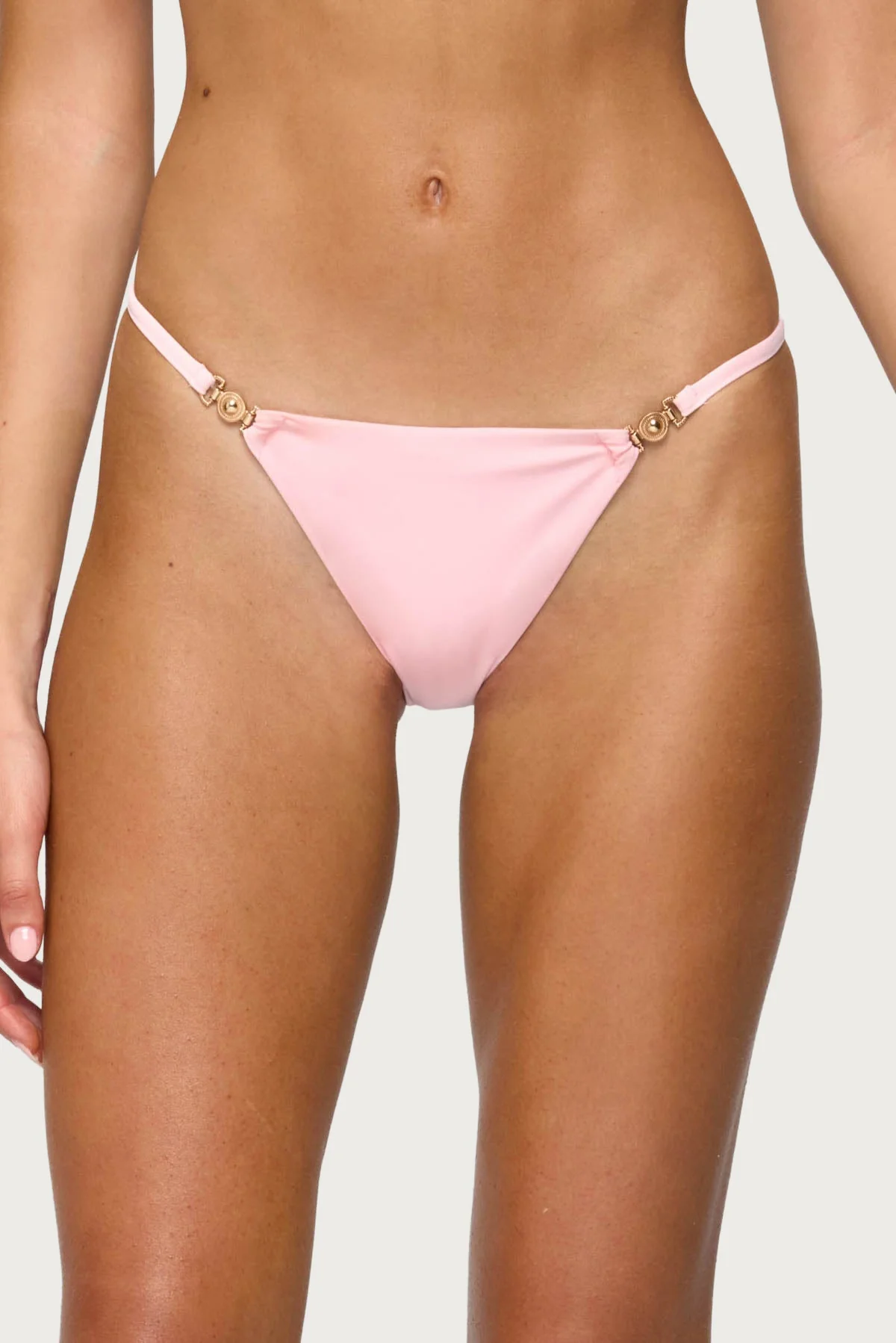 Light Pink Metal Detail Bikini Bottoms - Stretch Fabric Swimwear