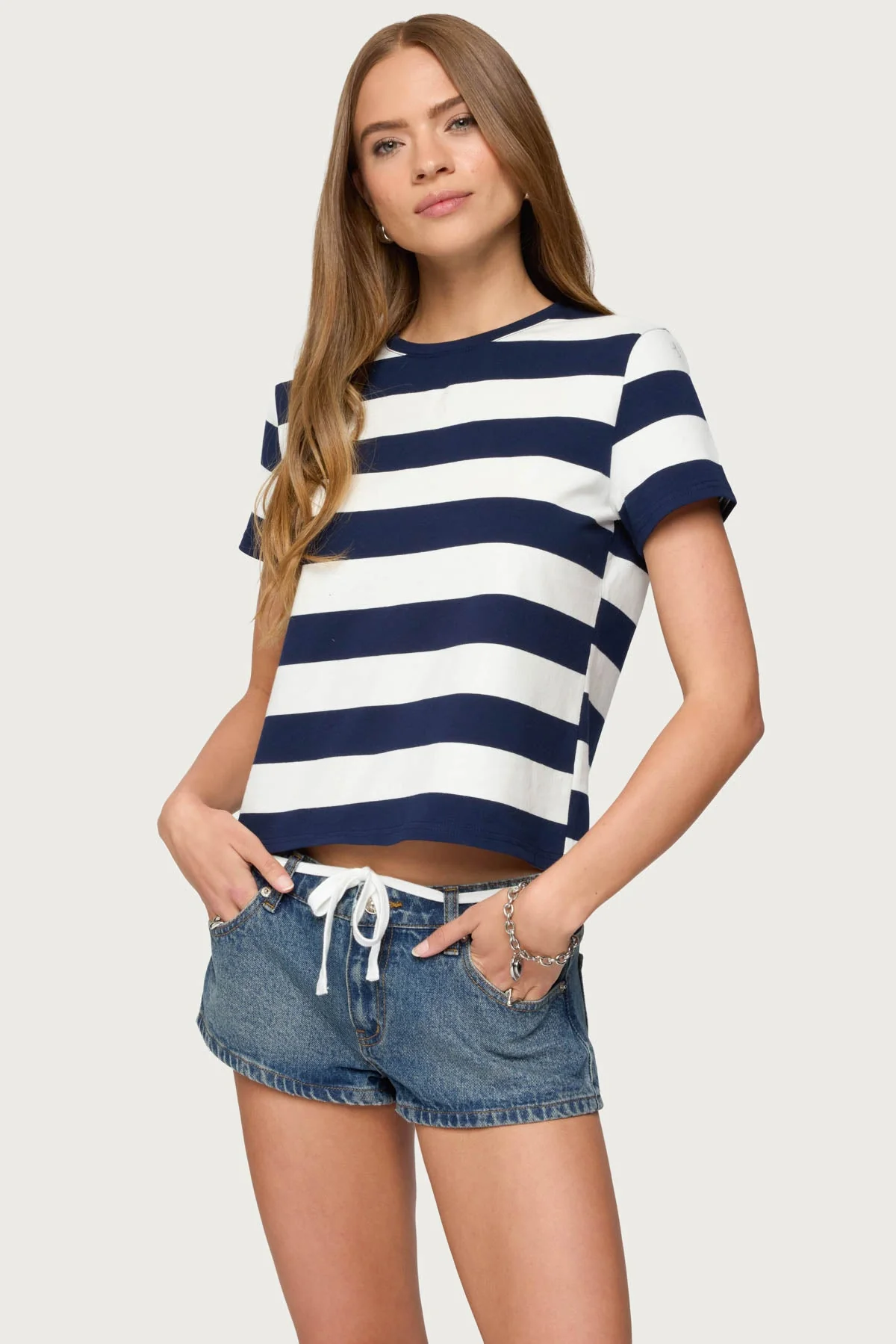 Navy & White Striped Oversized T-Shirt Womens Boxy Fit