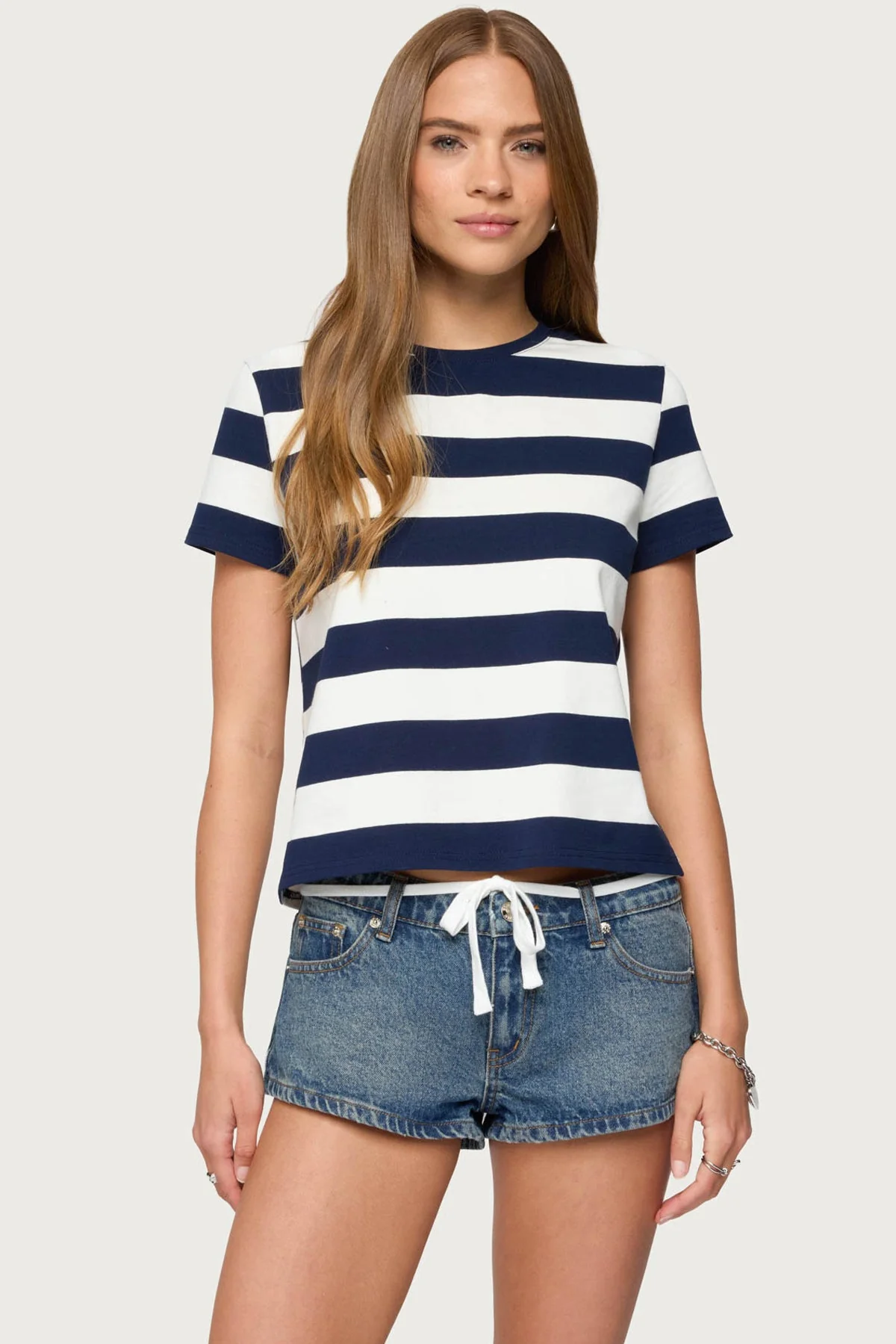 Navy & White Striped Oversized T-Shirt Womens Boxy Fit