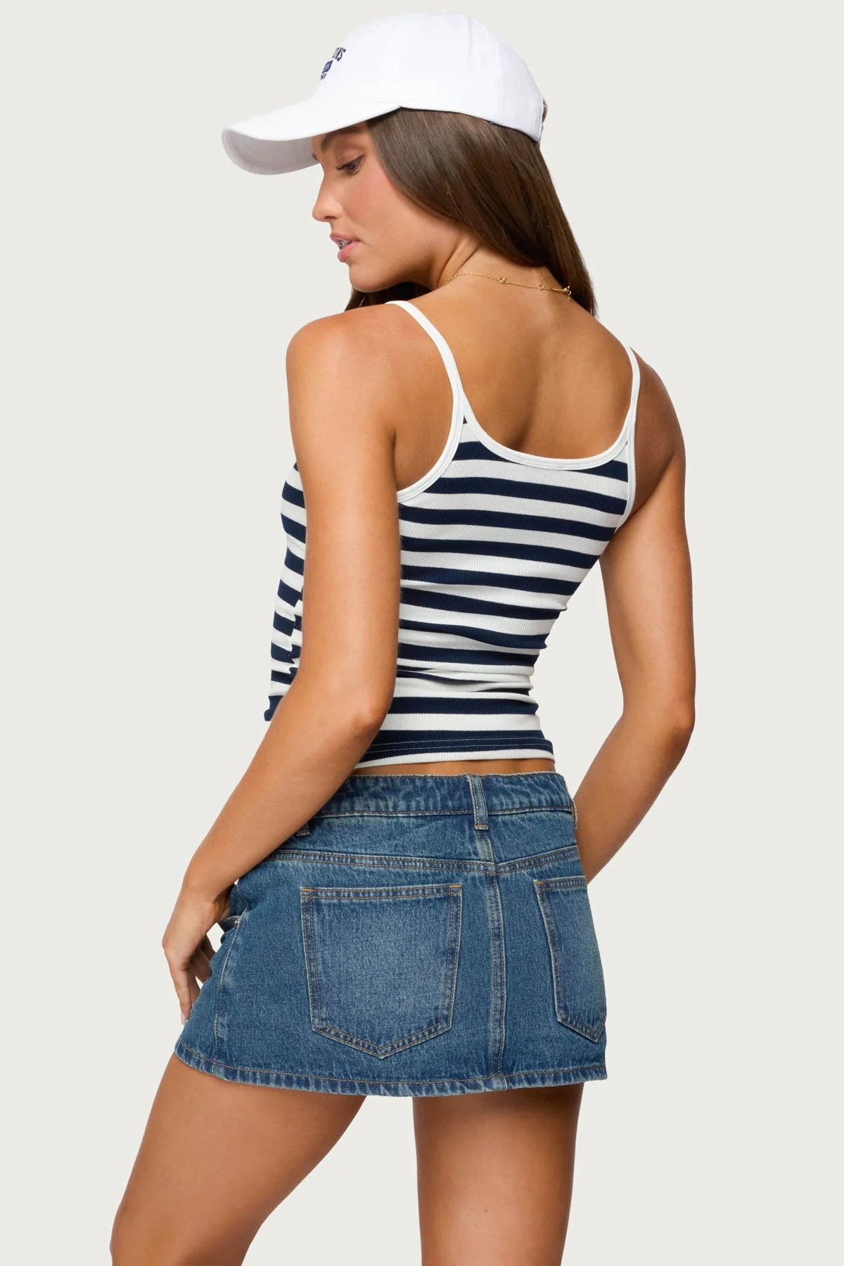 Navy and White Striped Ribbed Tank Top for Women