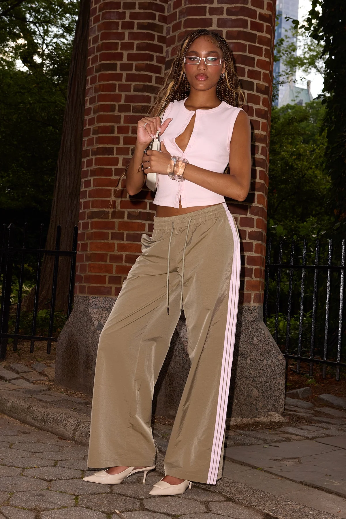 Olive Nylon Adjustable Track Pants