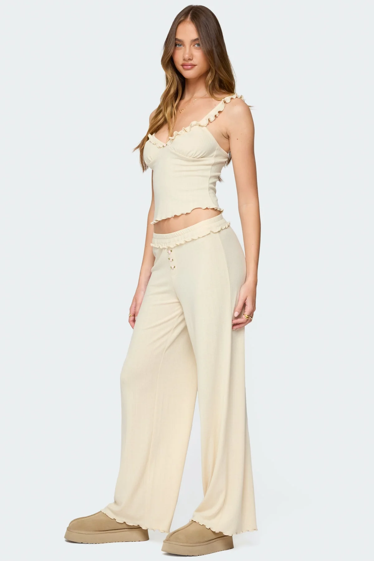 Yellow Ruffle Pointelle Sleep Pants XS-XL