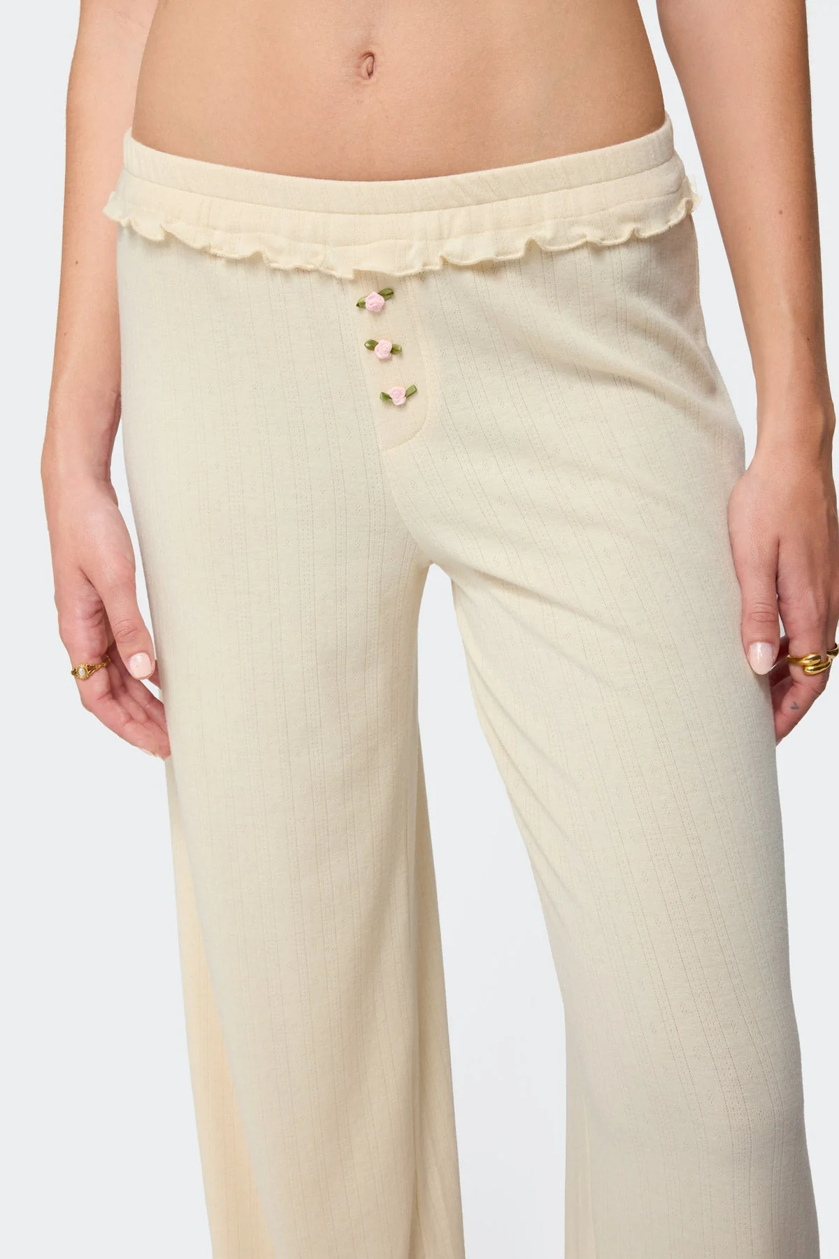 Yellow Ruffle Pointelle Sleep Pants XS-XL