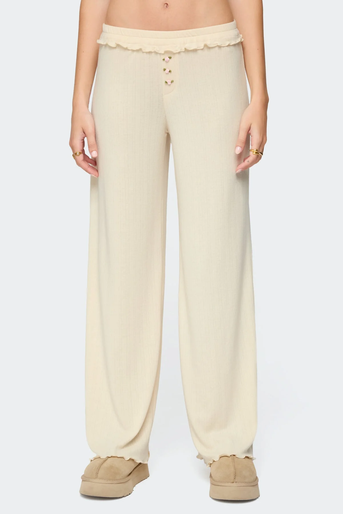 Yellow Ruffle Pointelle Sleep Pants XS-XL