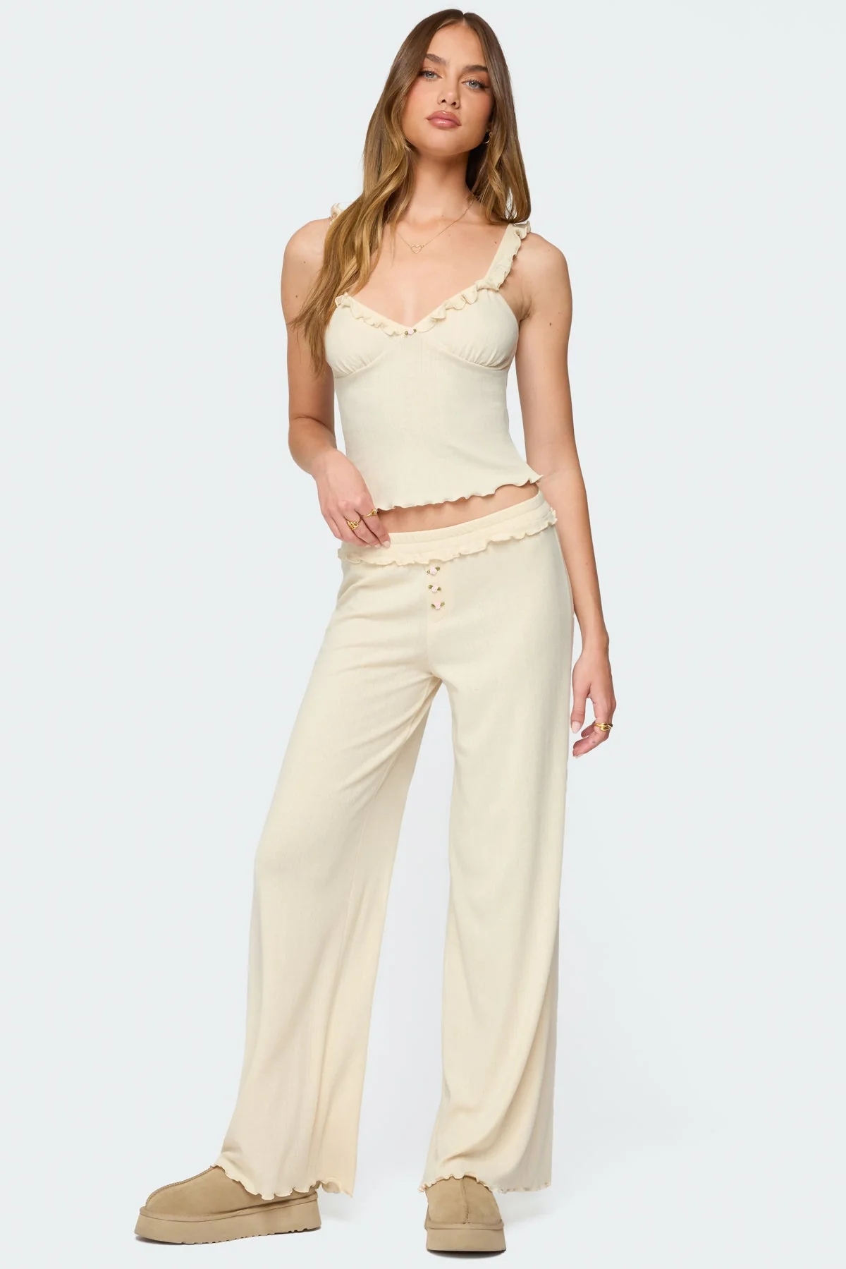 Yellow Ruffle Pointelle Sleep Pants XS-XL