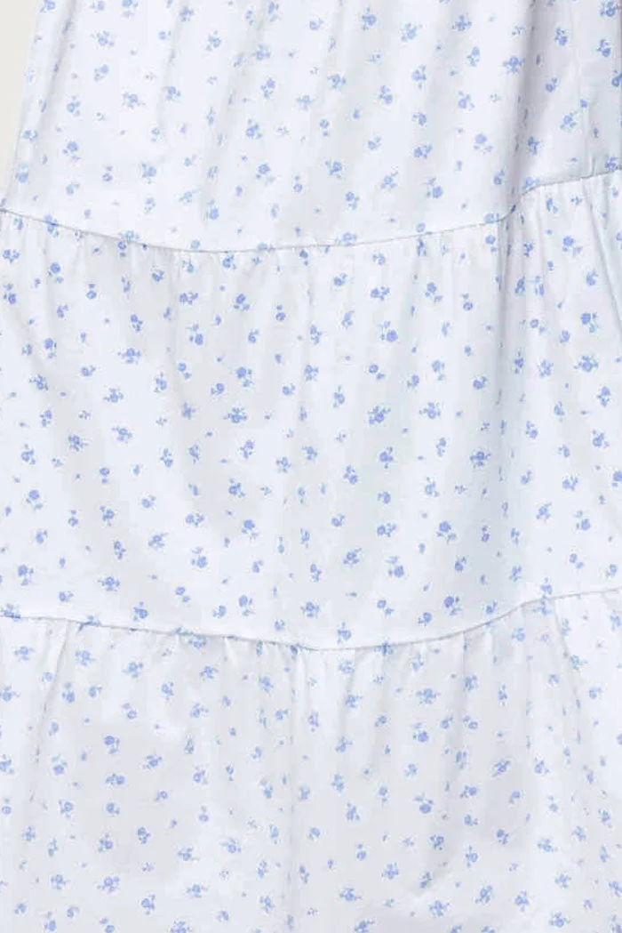 Floral Tiered Maxi Skirt in White Cotton Blend Dress