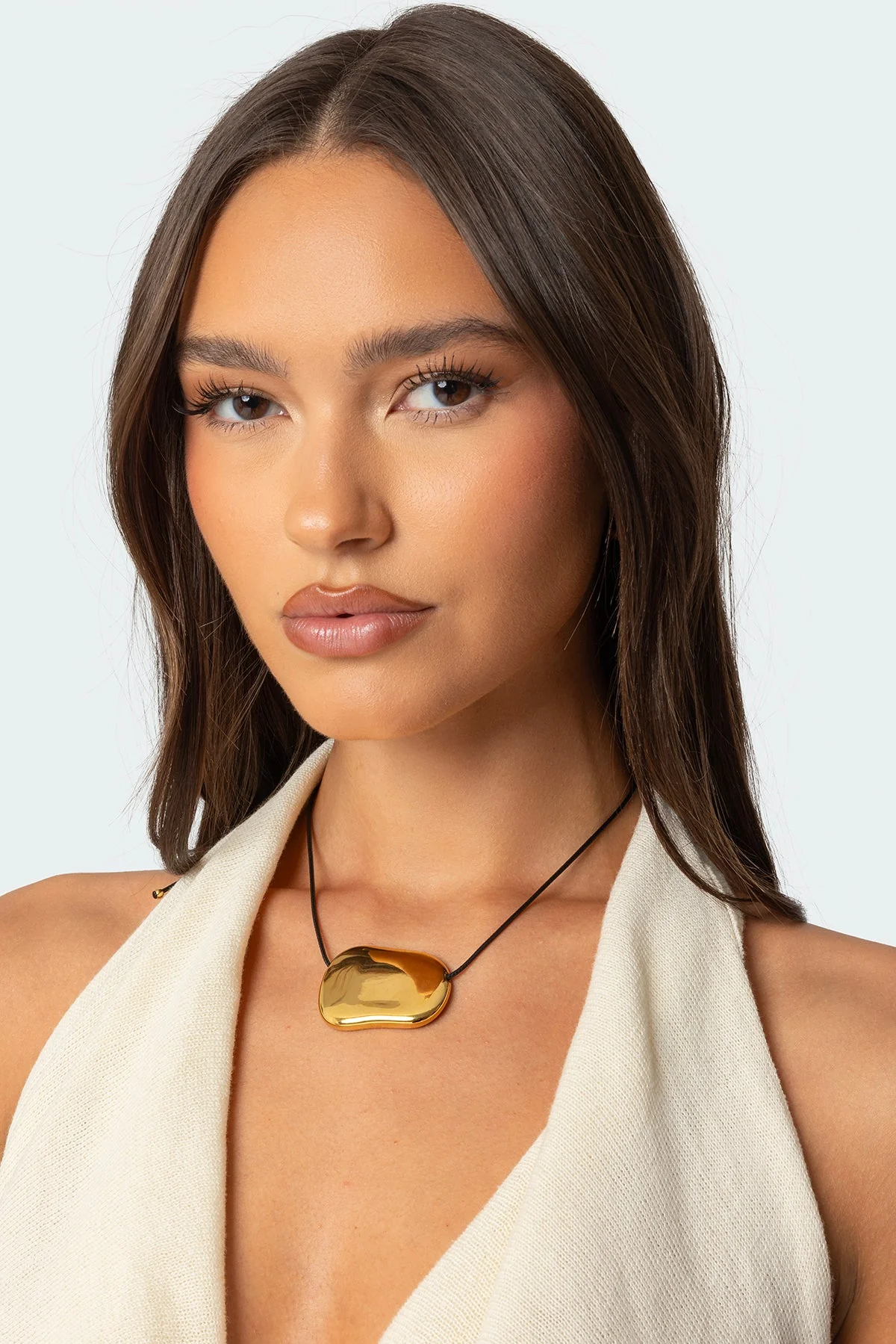 Gold Abstract Stone Pendant Necklace Jewelry