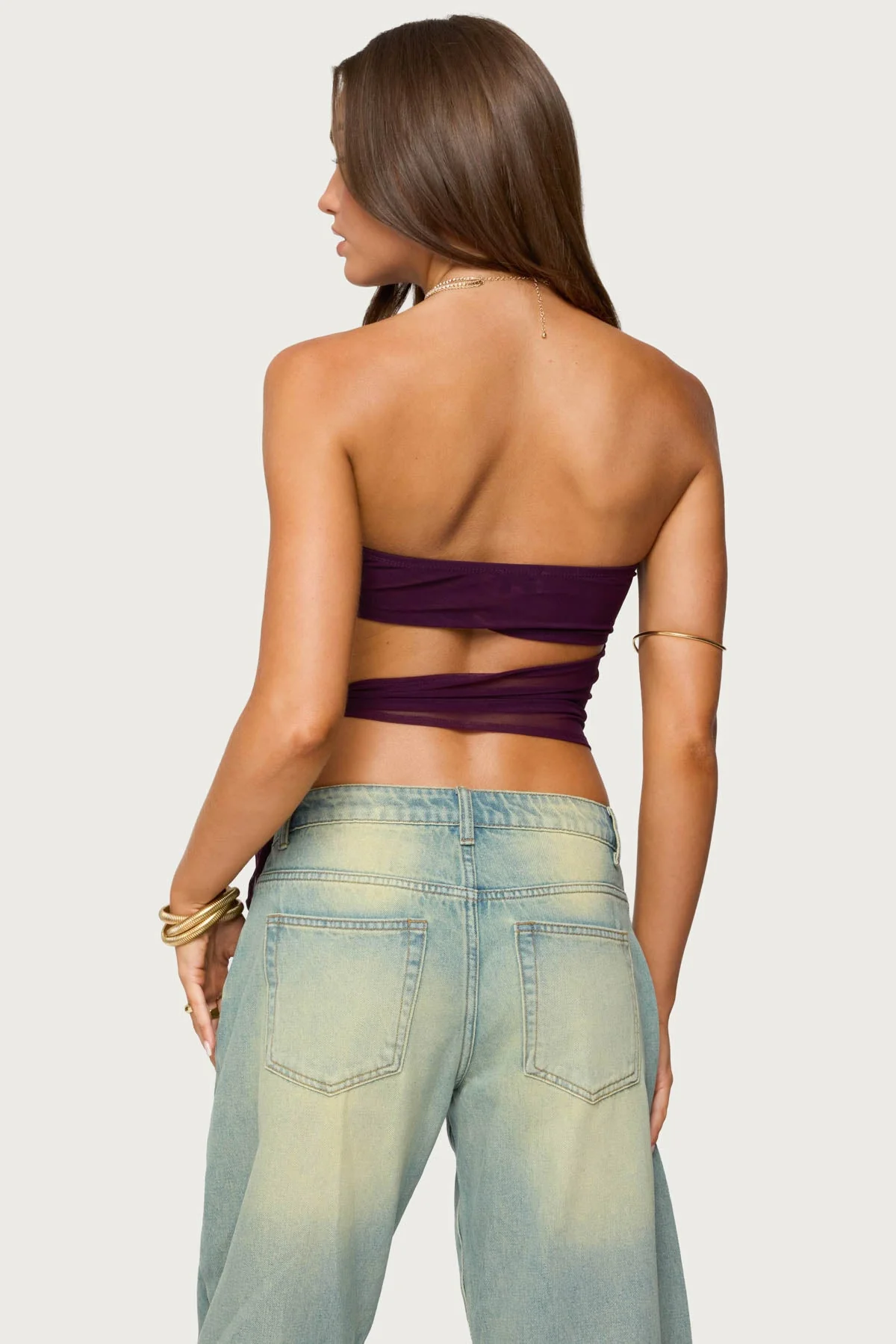 Strapless Purple Side Tie Cut Out Top