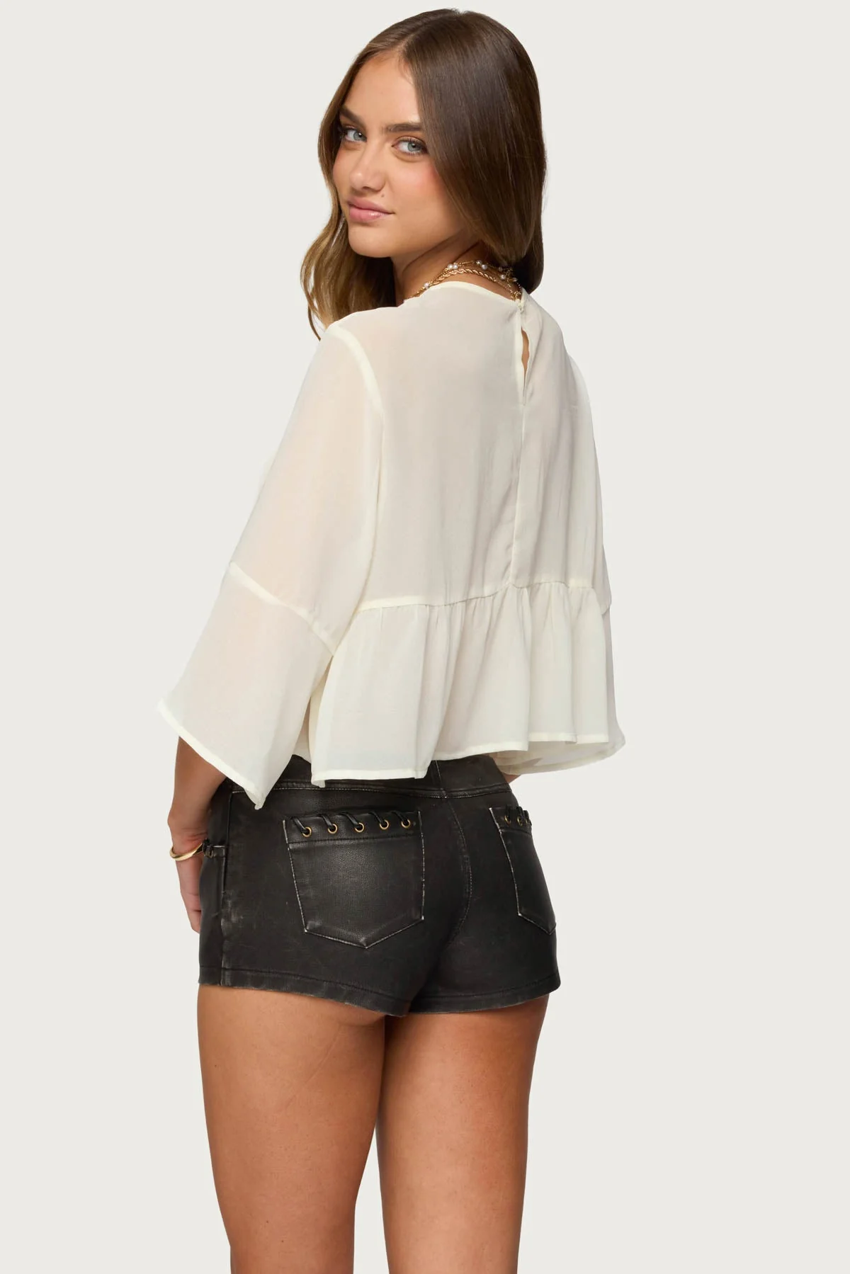 Feminine Cream Chiffon Ruffled Top