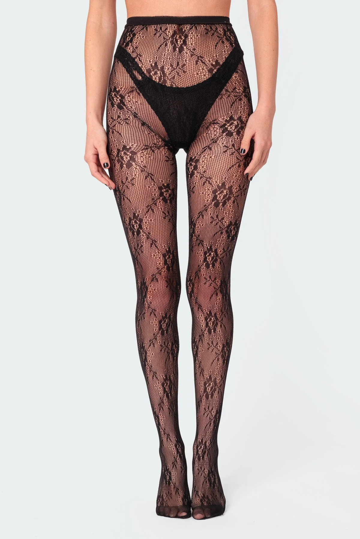 Black Sheer Lace Tights for Evening Wear