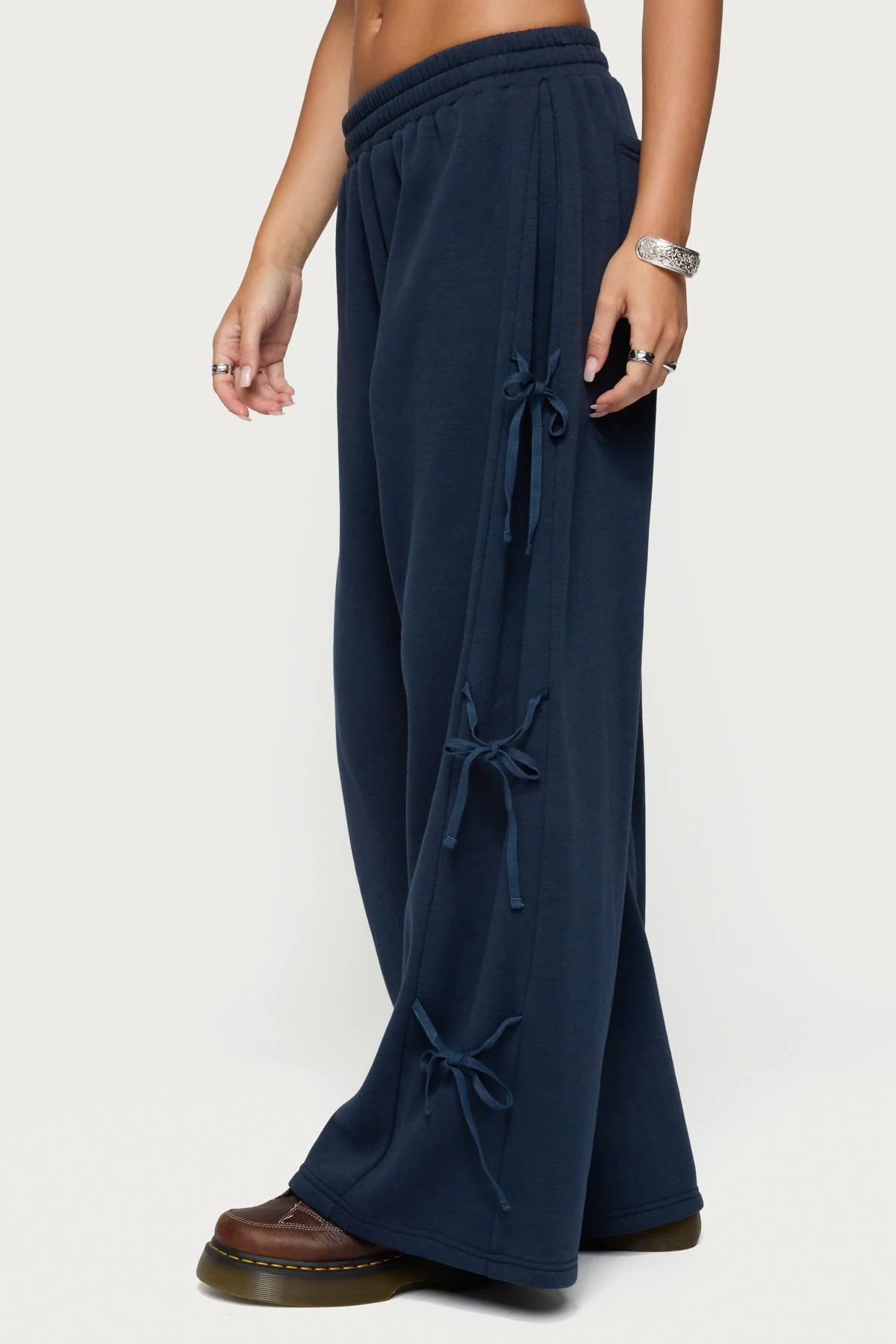 Navy Baggy Ribbon Sweatpants Elastic Waistband