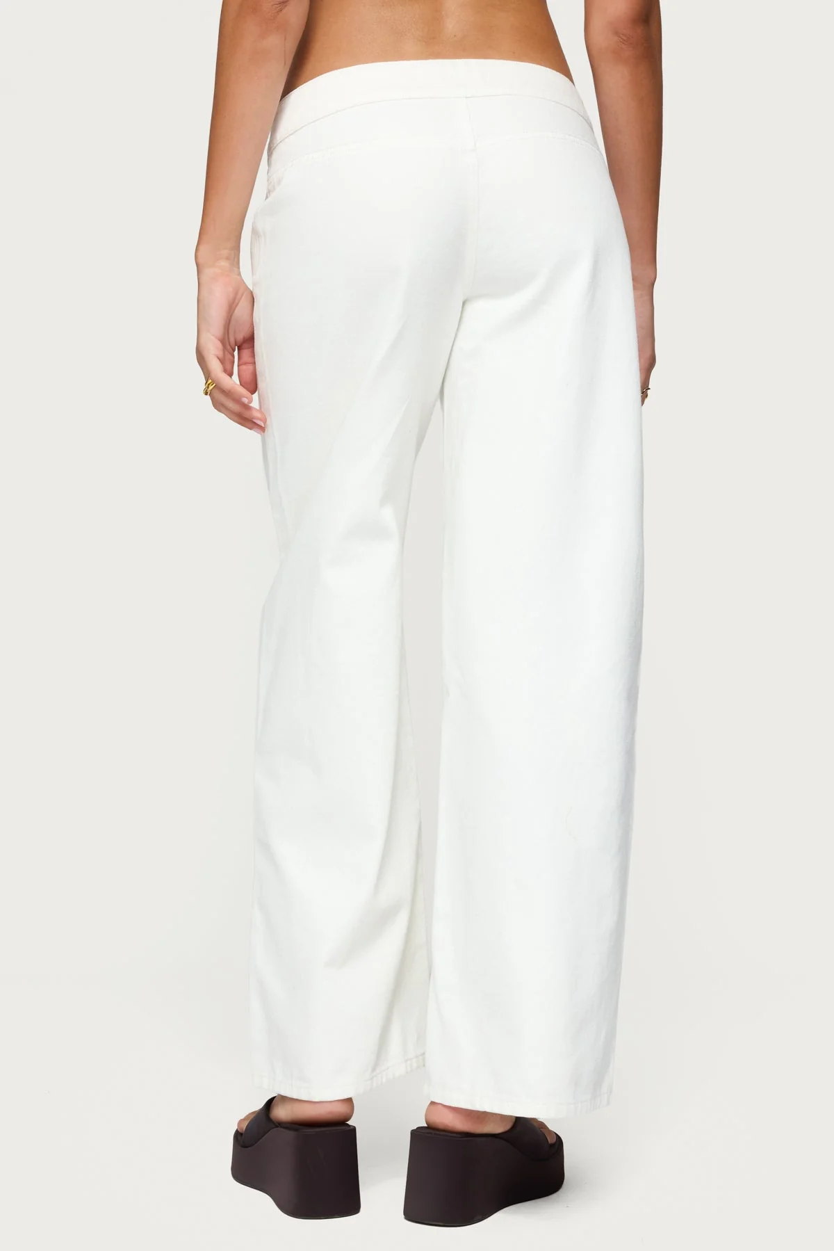 White Straight Leg Pants with Buckle Detail