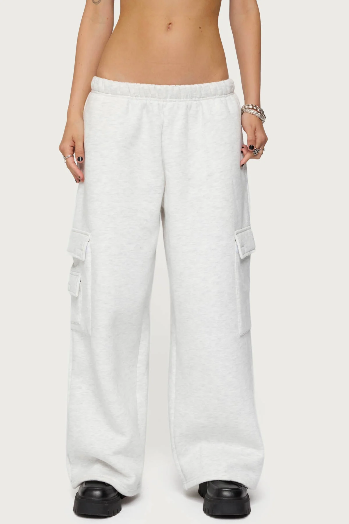 Petite Light Gray Cargo Sweatpants