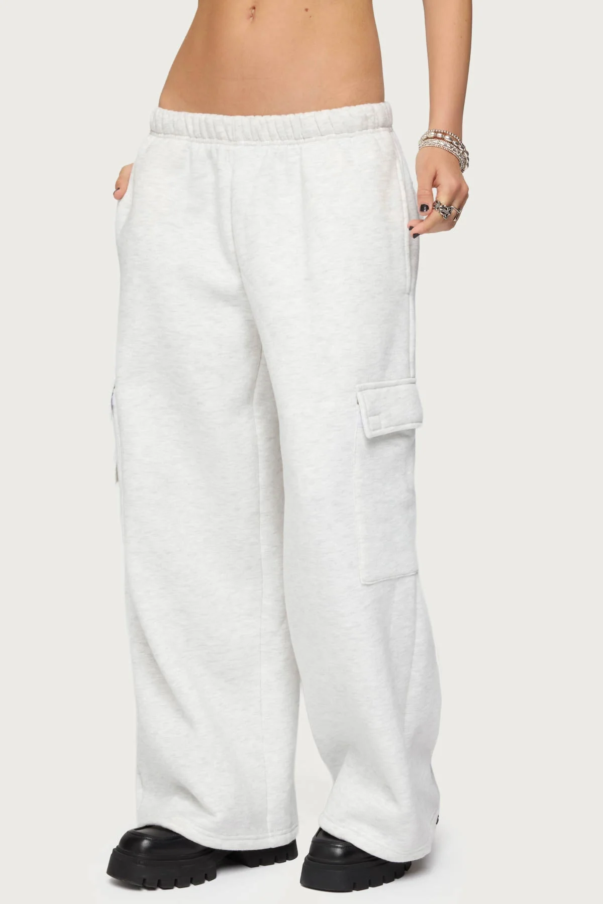 Petite Light Gray Cargo Sweatpants