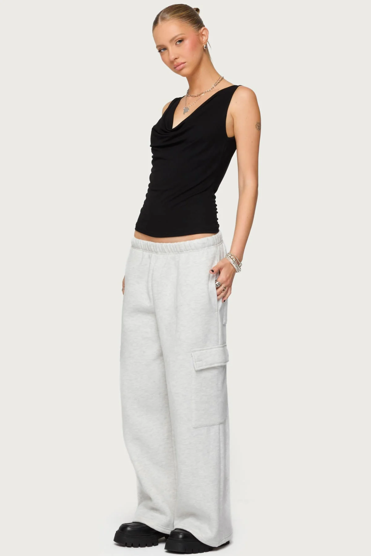 Petite Light Gray Cargo Sweatpants