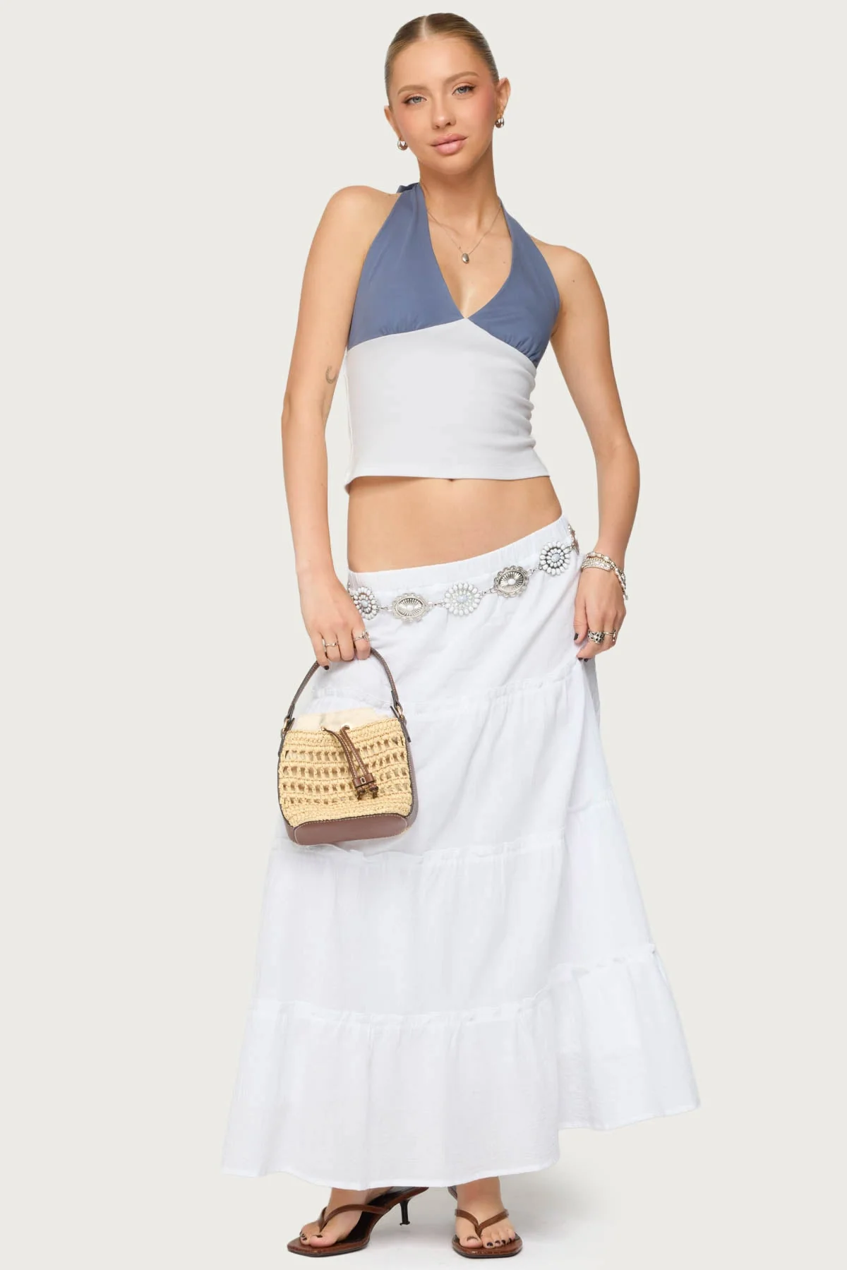 White Tiered Maxi Skirt for Petite Women - Flattering Flare Style