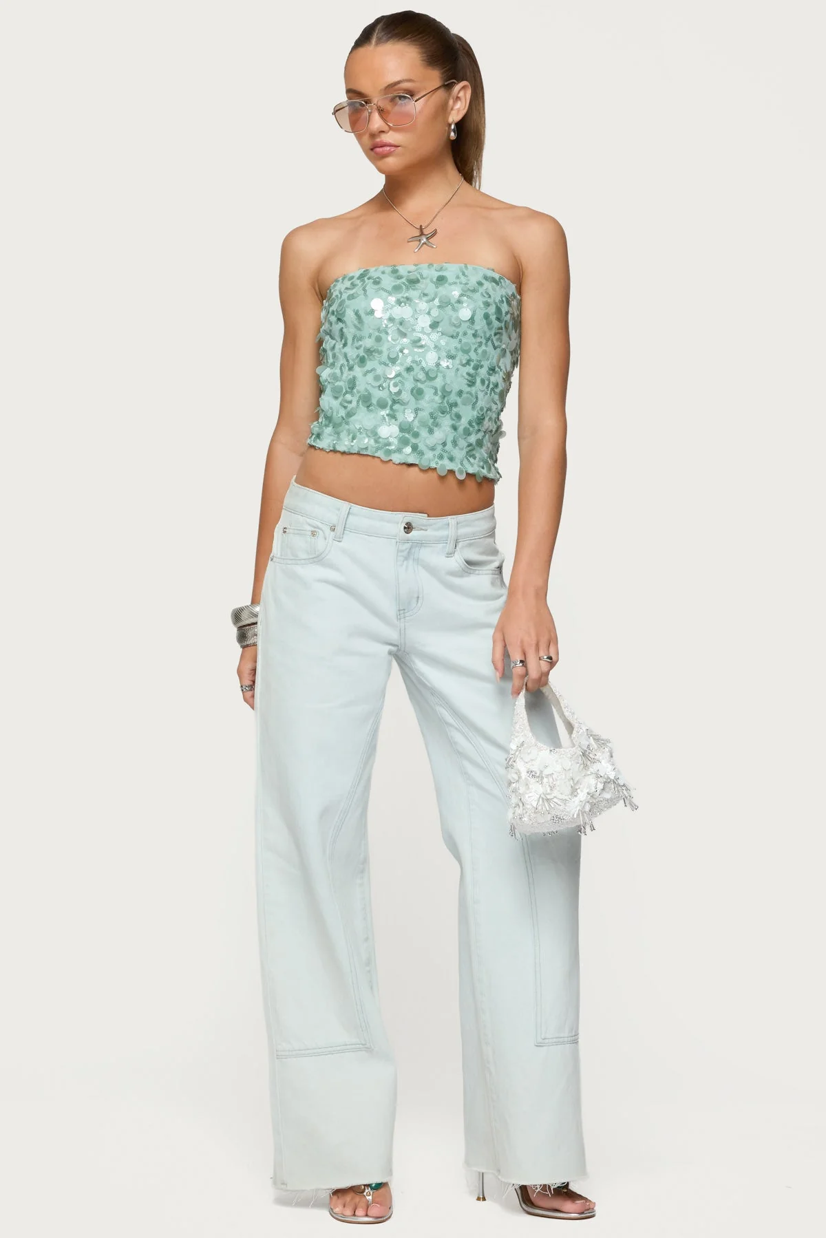 Sequin Tube Top in Green Sparkle | Brynn Collection