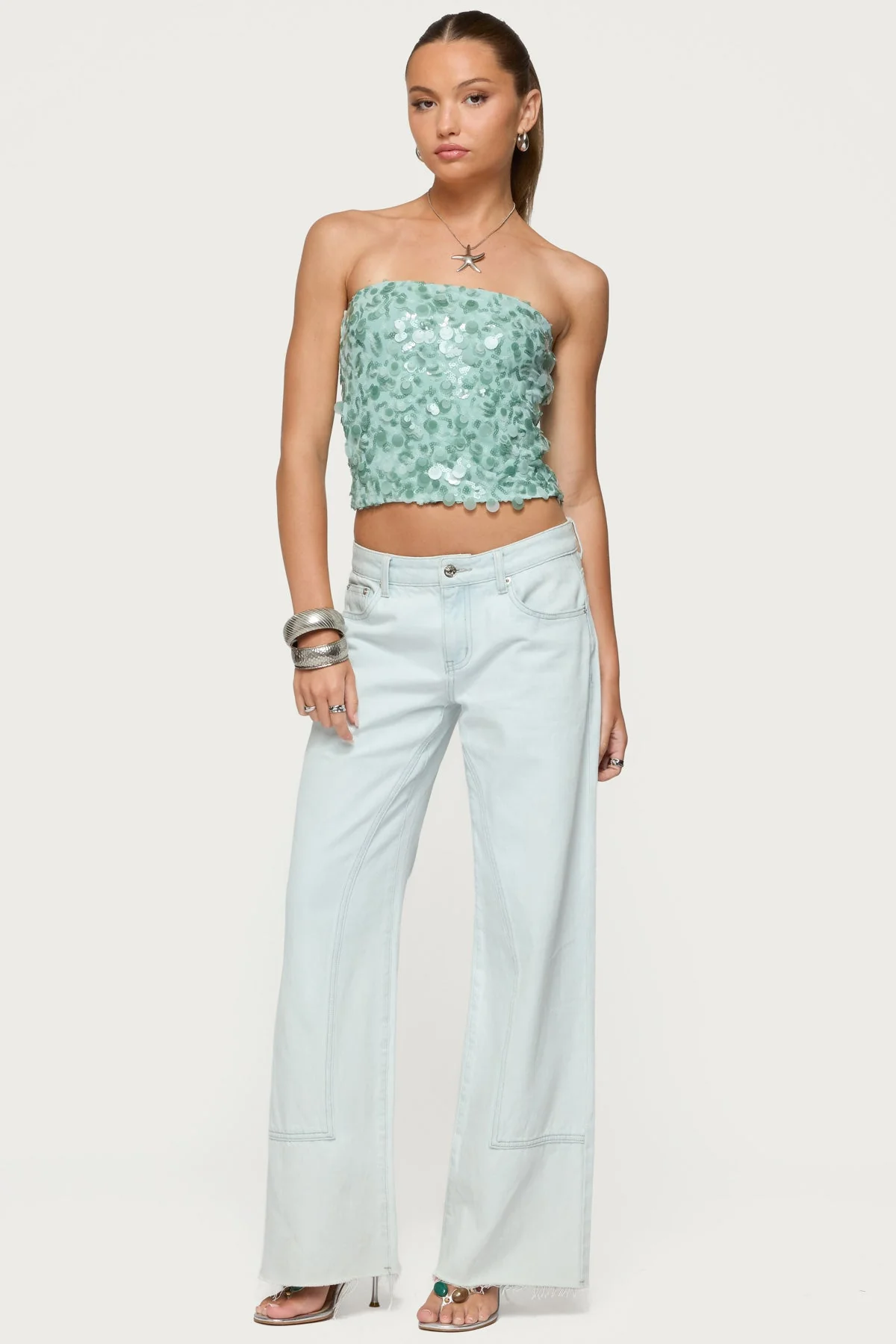 Sequin Tube Top in Green Sparkle | Brynn Collection