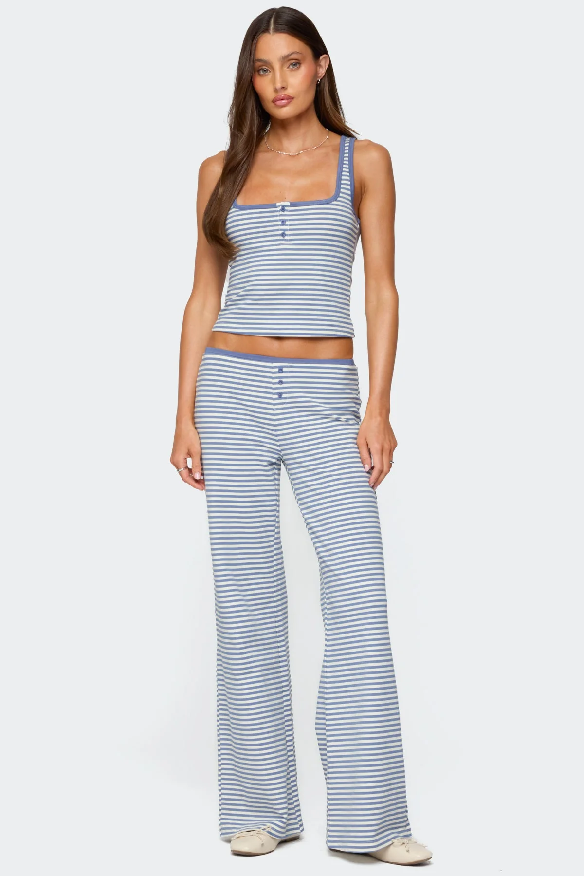 Blue and White Striped Sleepwear Pants