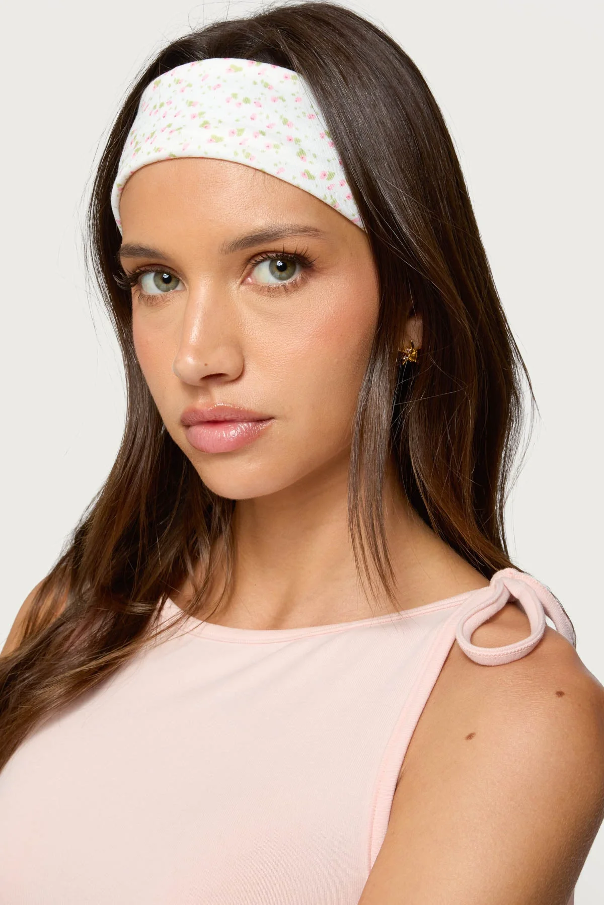 Floral Print Headband White Polyester Spandex