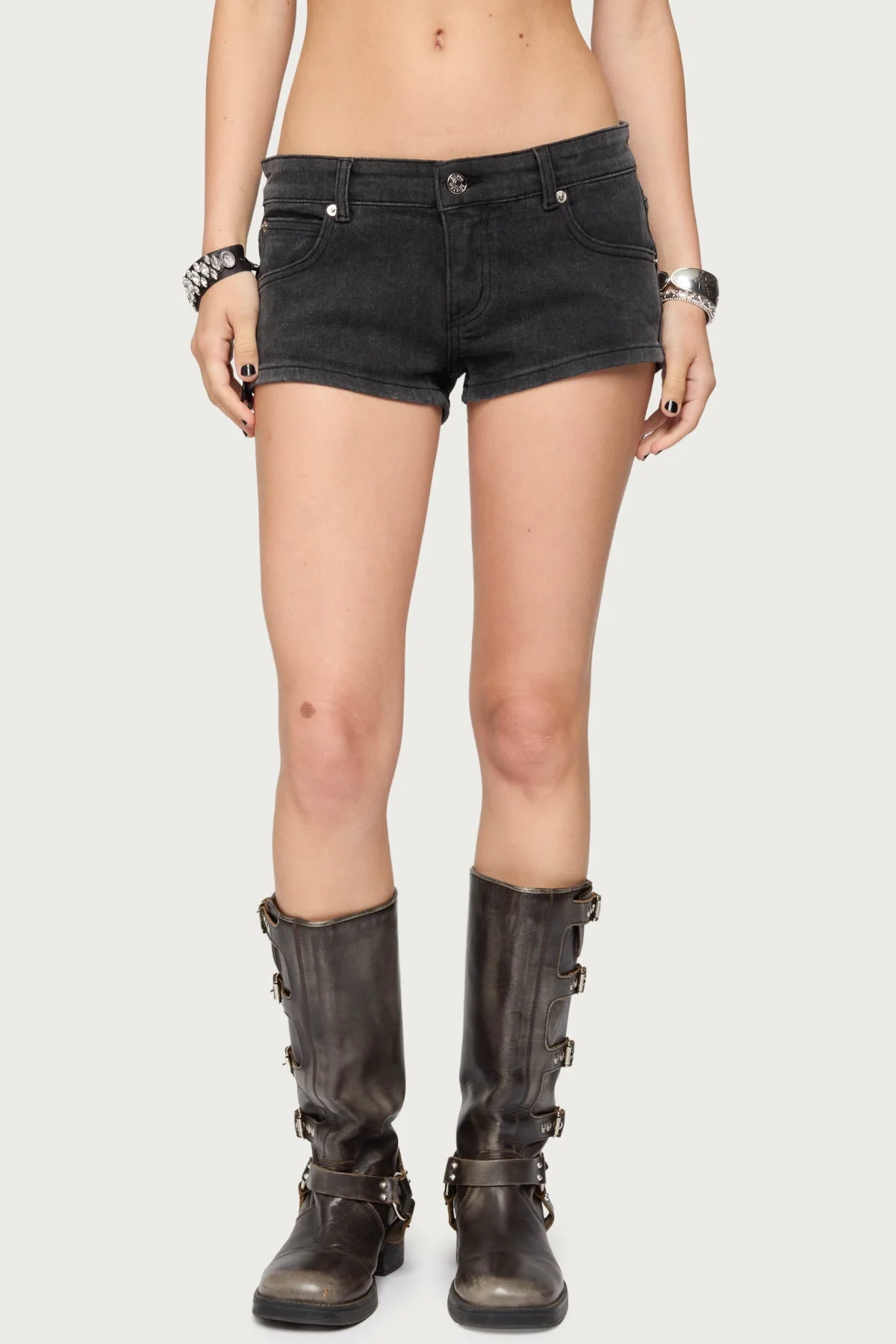 Black Denim Low Rise Zipper Shorts