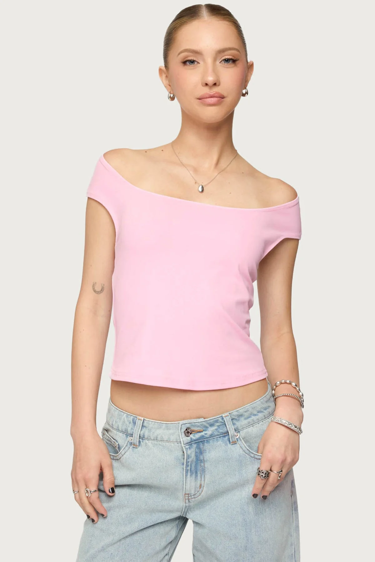Light Pink Cut Out Off Shoulder Top Womens Summer Fashion