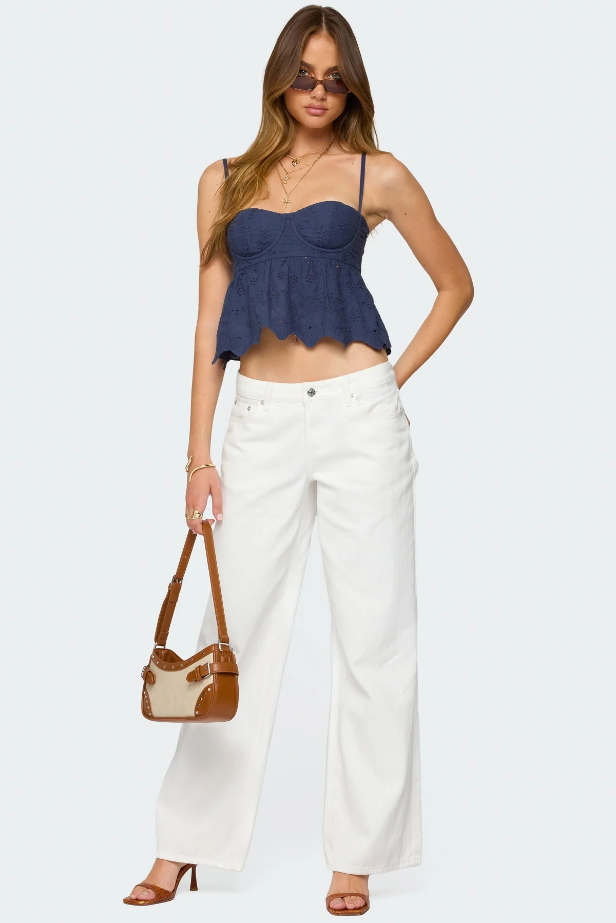 Blue Eyelet Cotton Corset Top