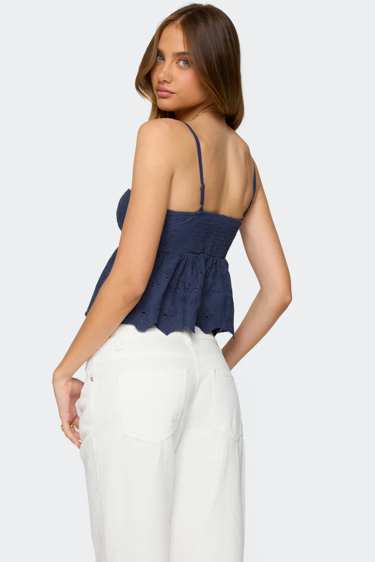 Blue Eyelet Cotton Corset Top