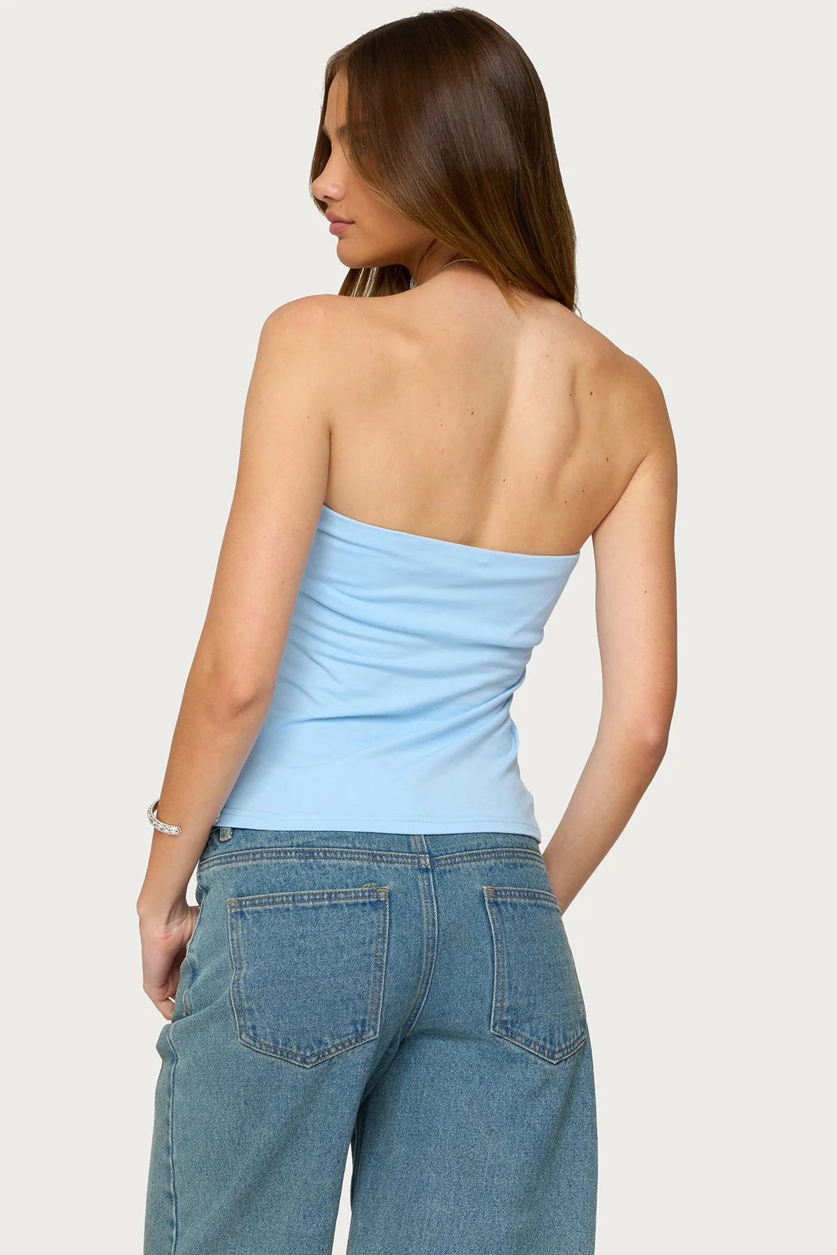 Light Blue Strapless Tube Top with Built-In Bra