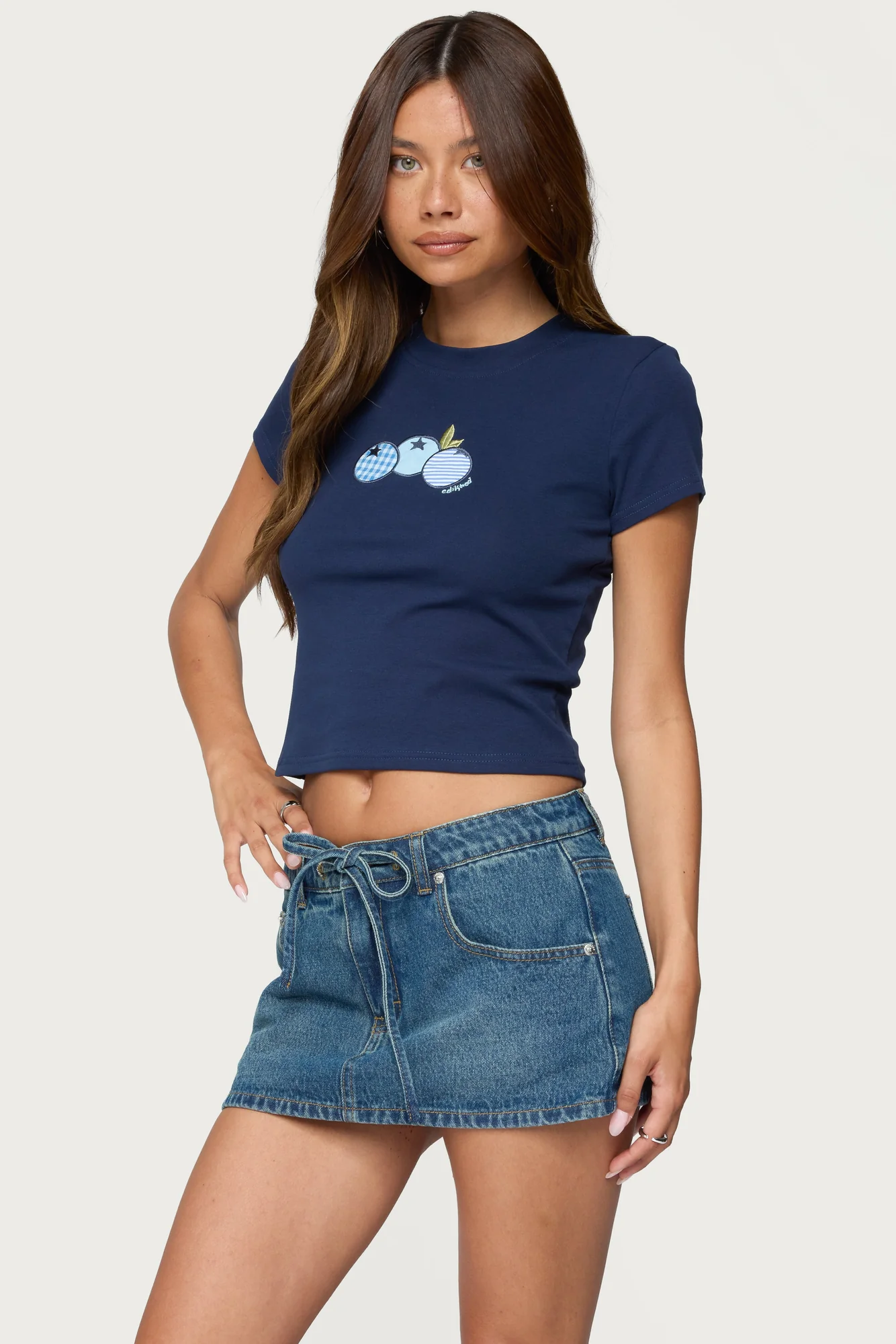 Blueberry Patch Graphic T-Shirt Navy Cotton, Spandex