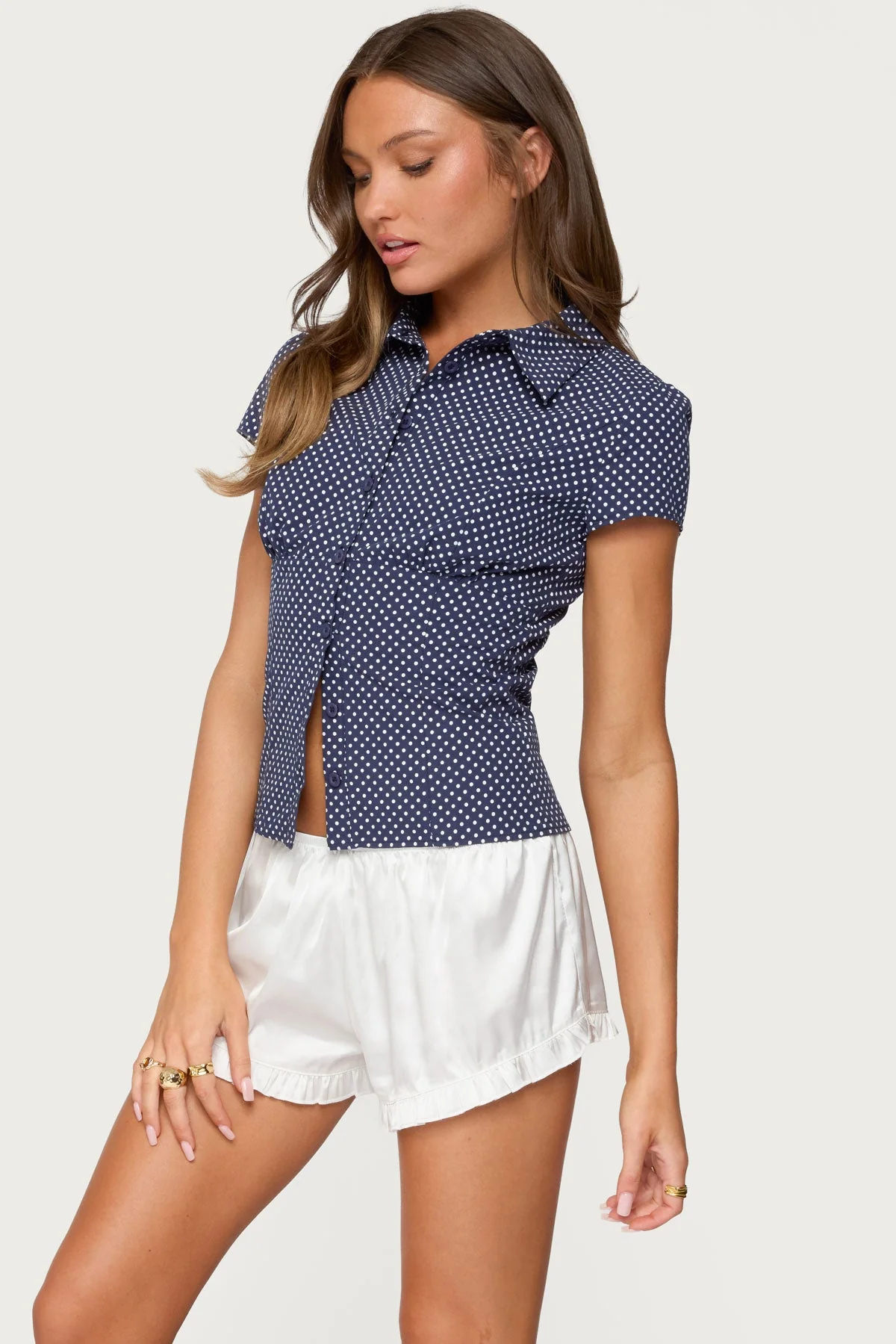Navy Polka Dot Button Up Shirt