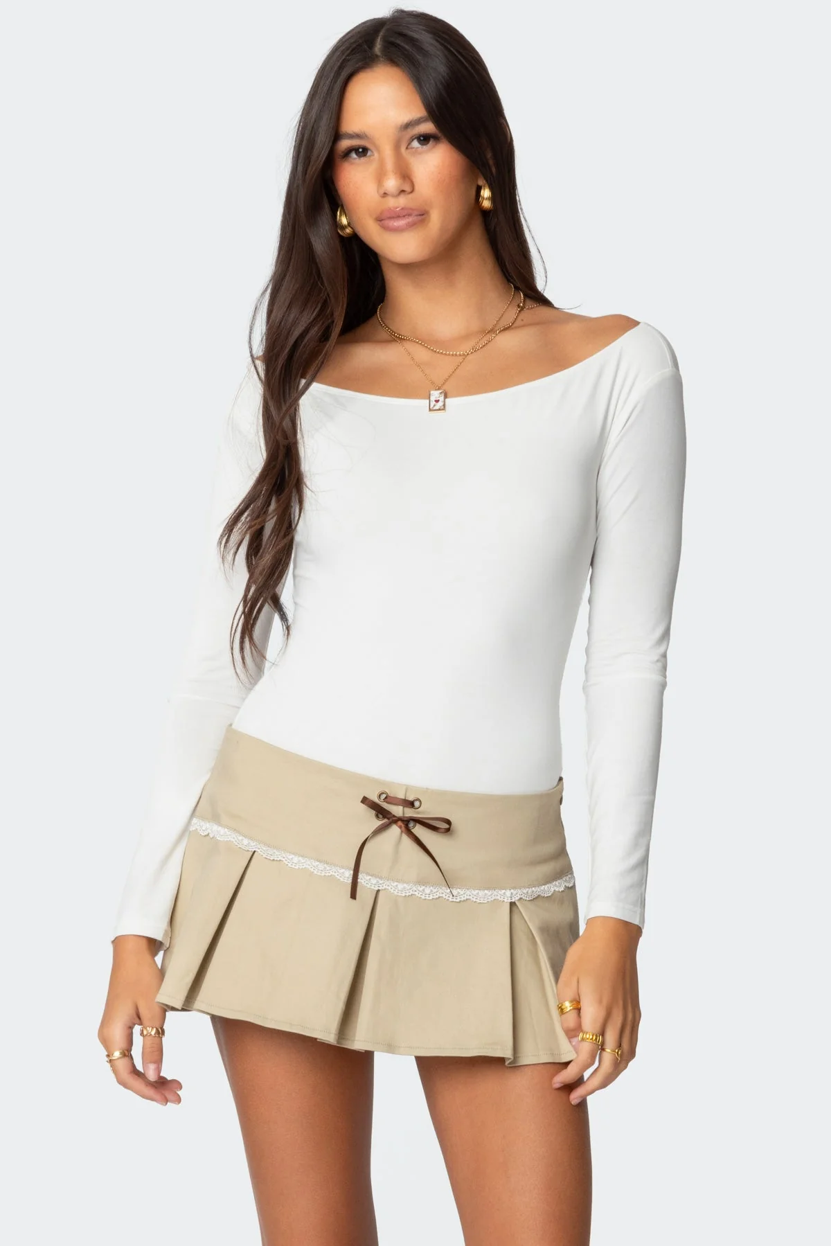 White Off Shoulder Bodysuit in Rayon Spandex Blend