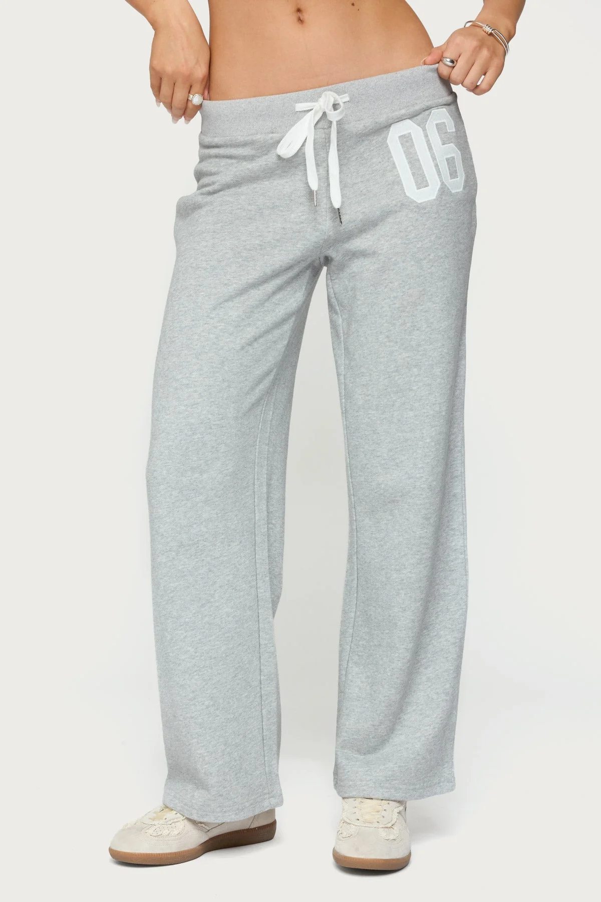 Gray Melange Petite Sweatpants | Adjustable Waist | Straight Leg Fit