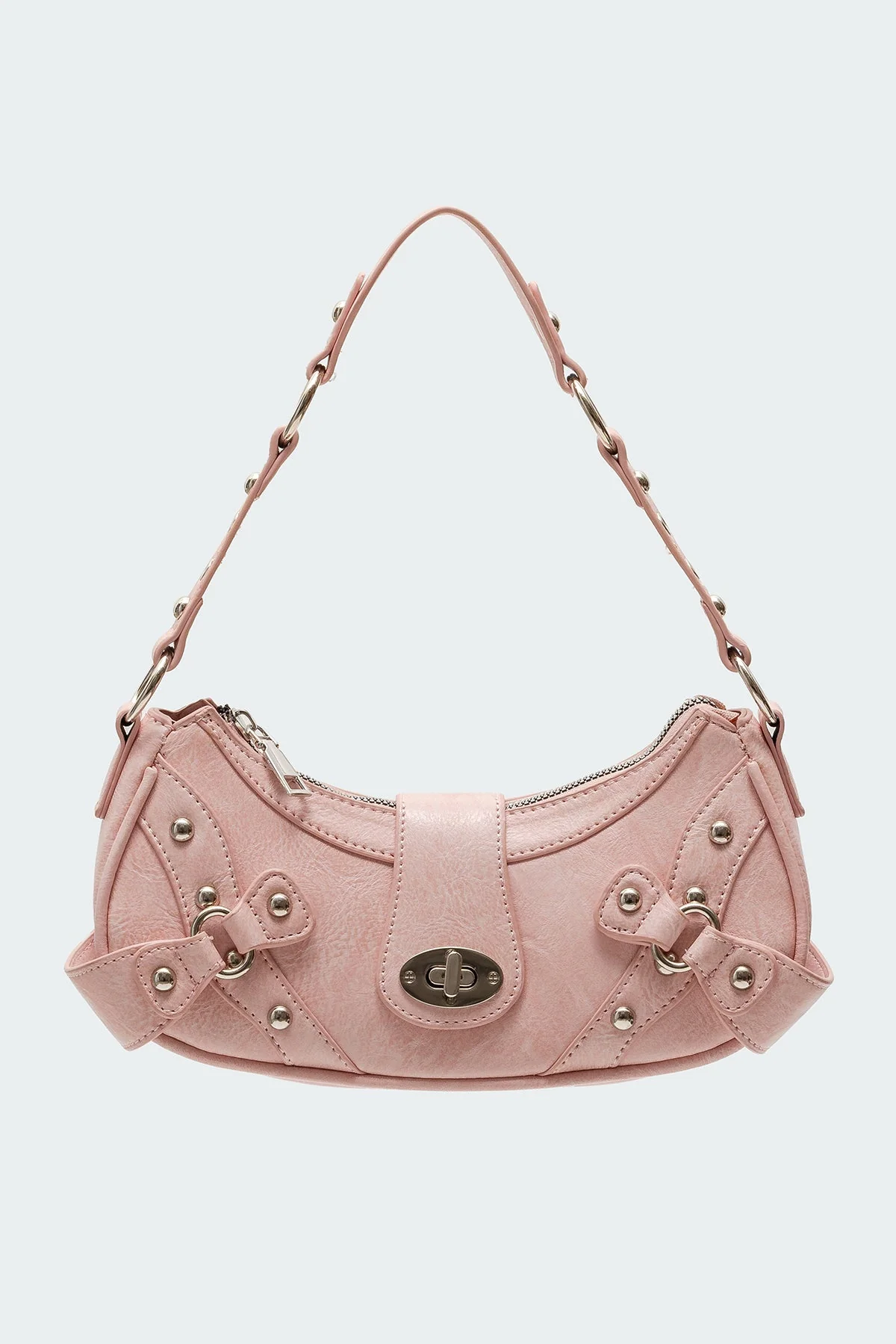 Pink Faux Leather Crossbody Bag with Stud and Grommet Detailing
