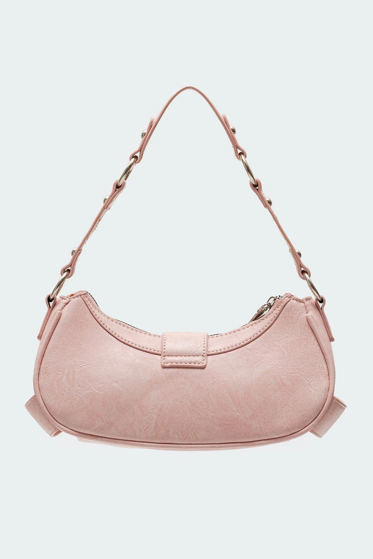 Pink Faux Leather Crossbody Bag with Stud and Grommet Detailing