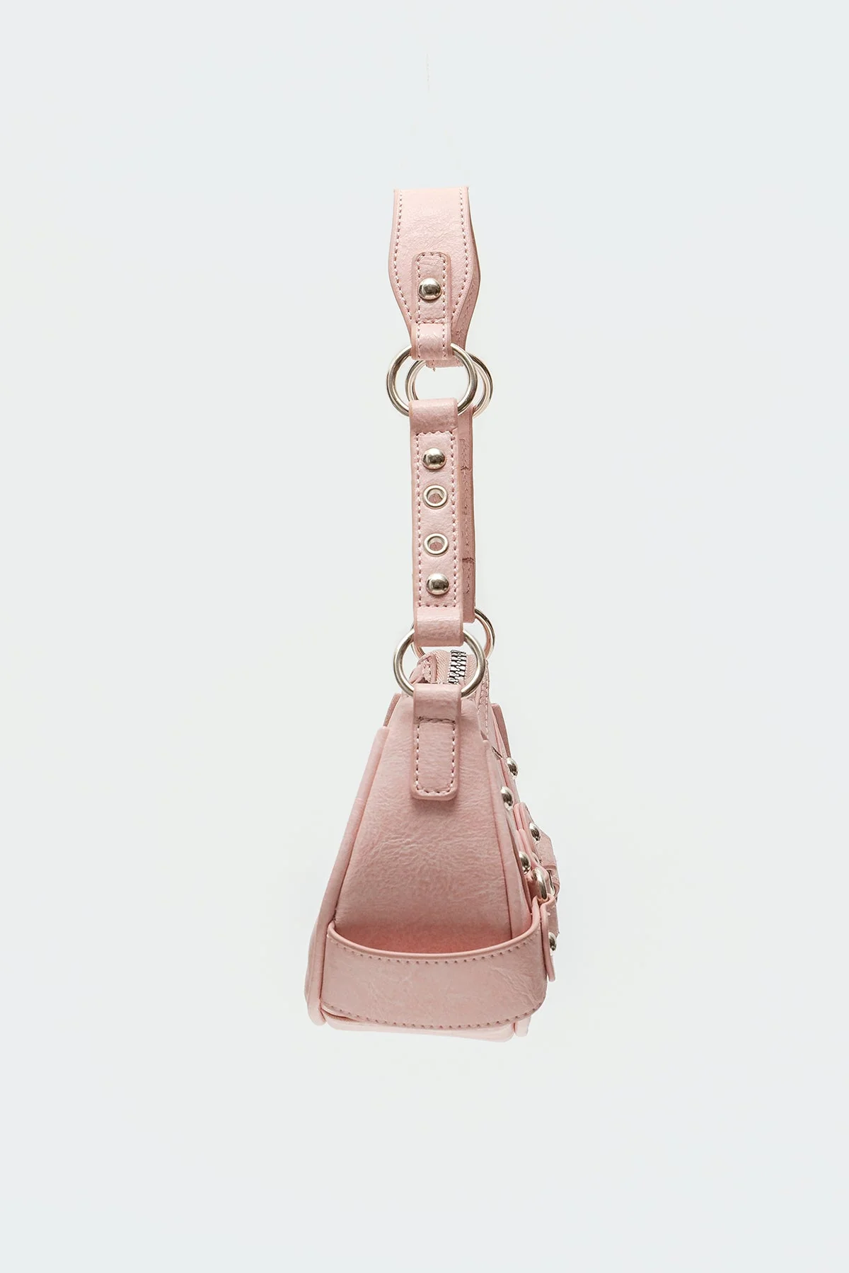 Pink Faux Leather Crossbody Bag with Stud and Grommet Detailing