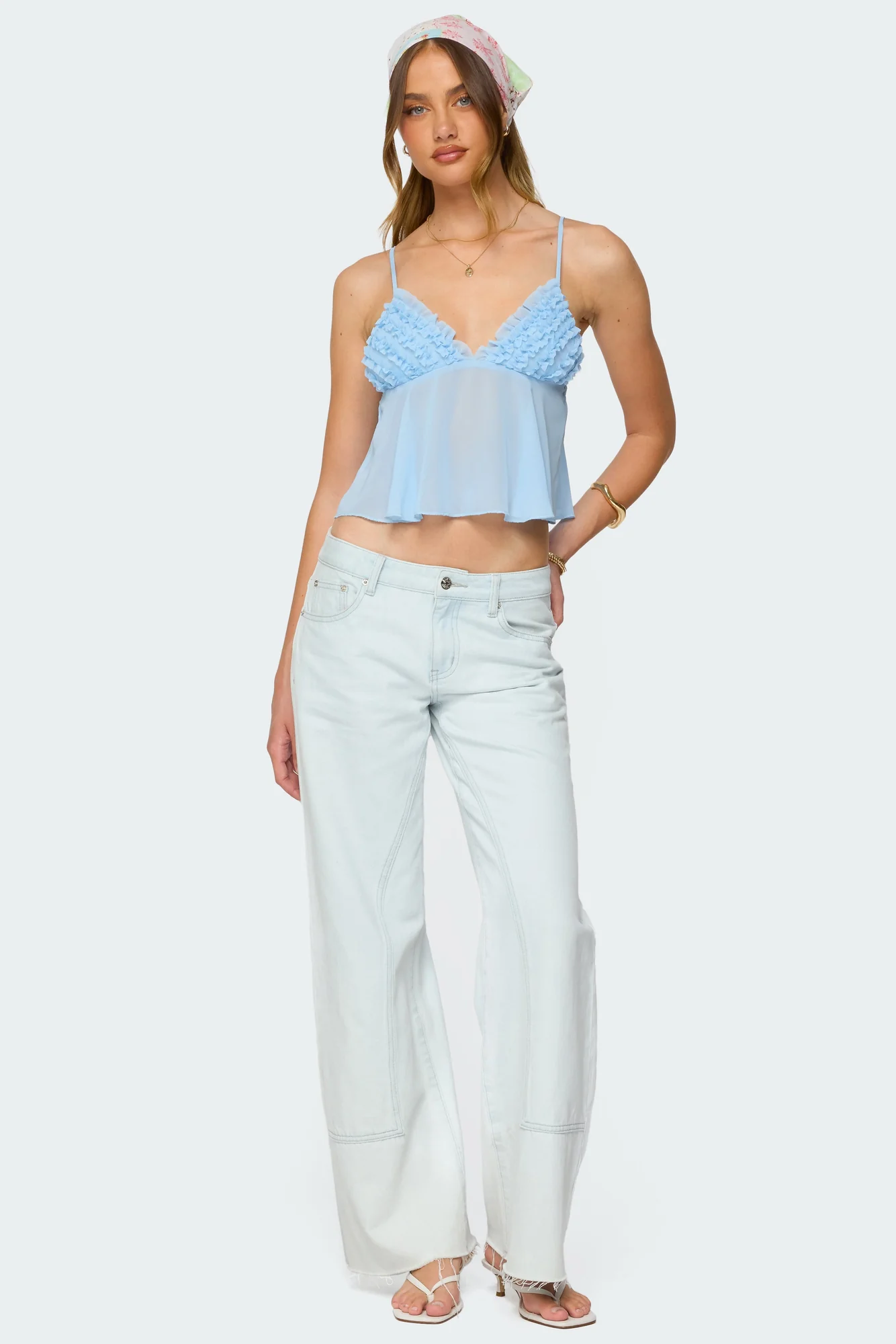 Light Blue Sheer Chiffon Ruffle Babydoll Tank Top