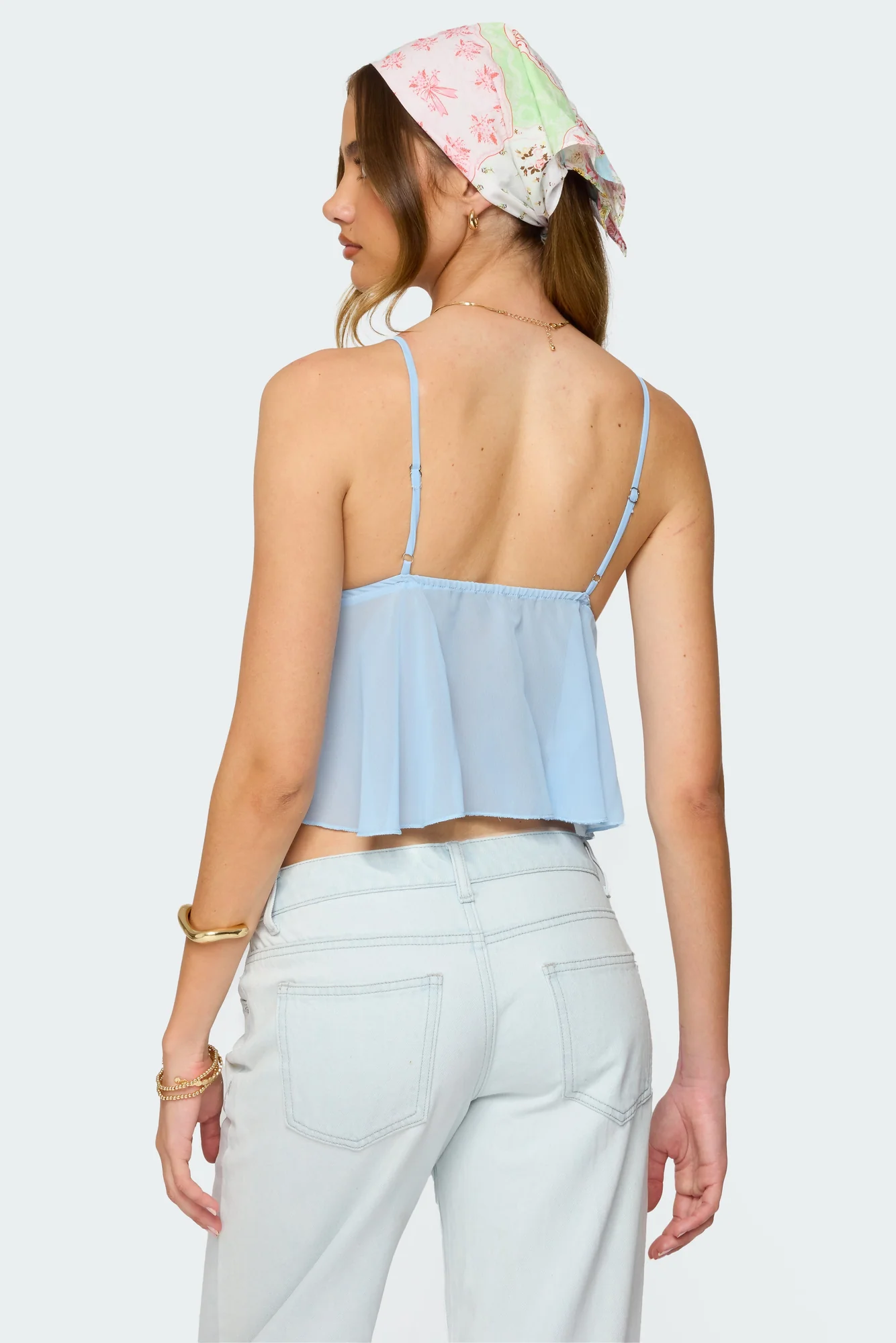 Light Blue Sheer Chiffon Ruffle Babydoll Tank Top