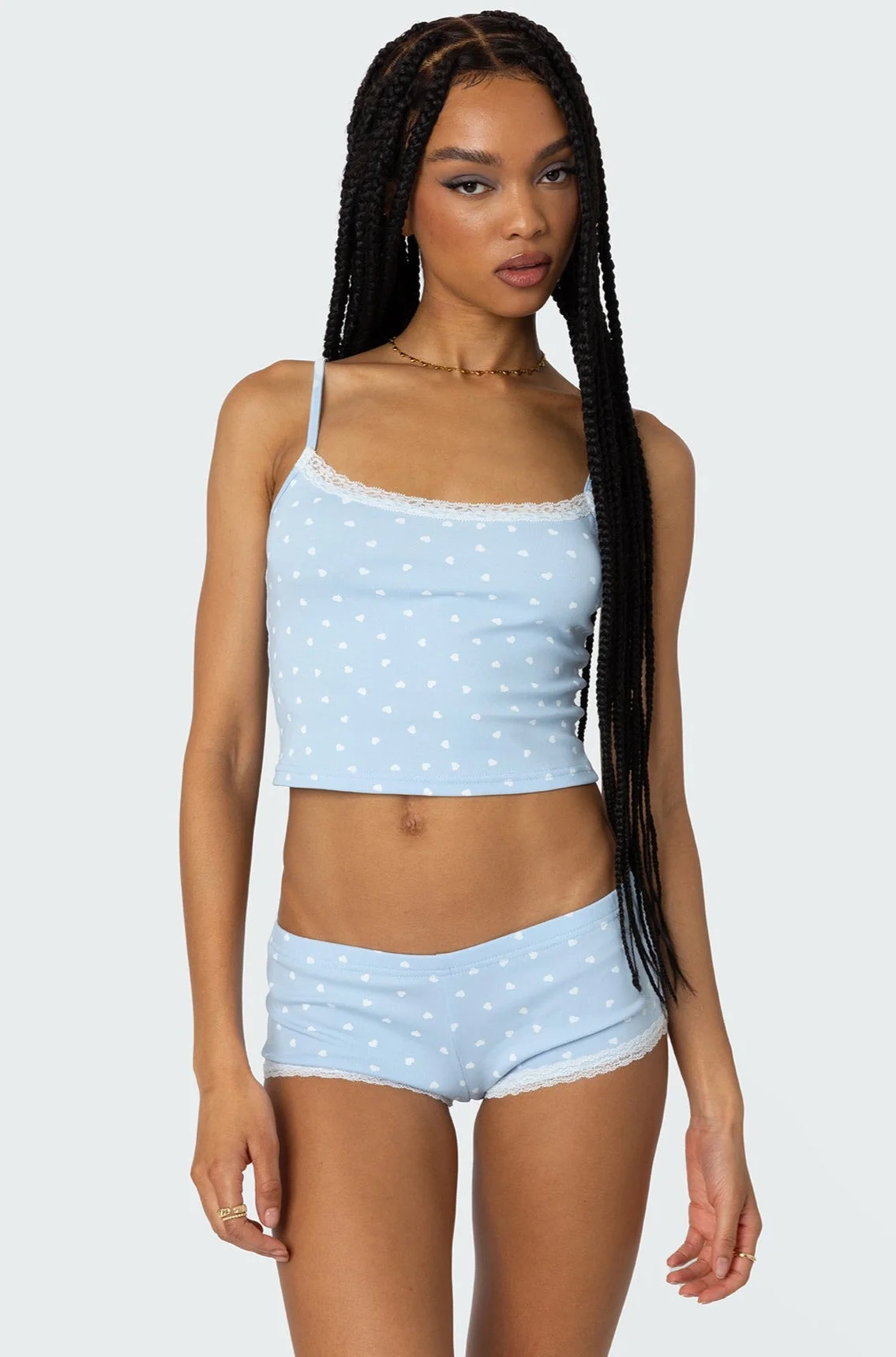 Heart Print Lace Trim Tank Top