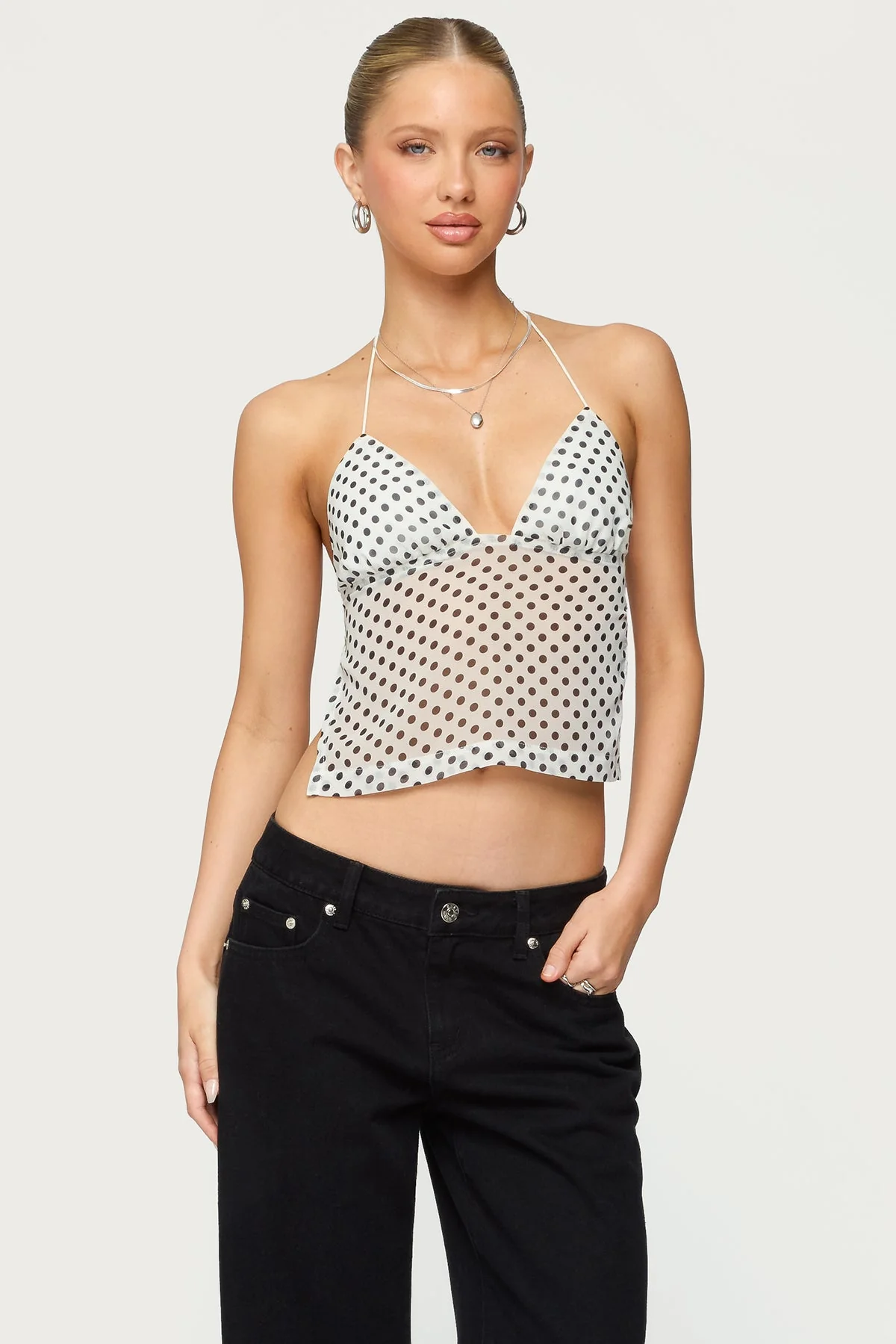 Chiffon Polka Dot Backless Top in Cream and Black