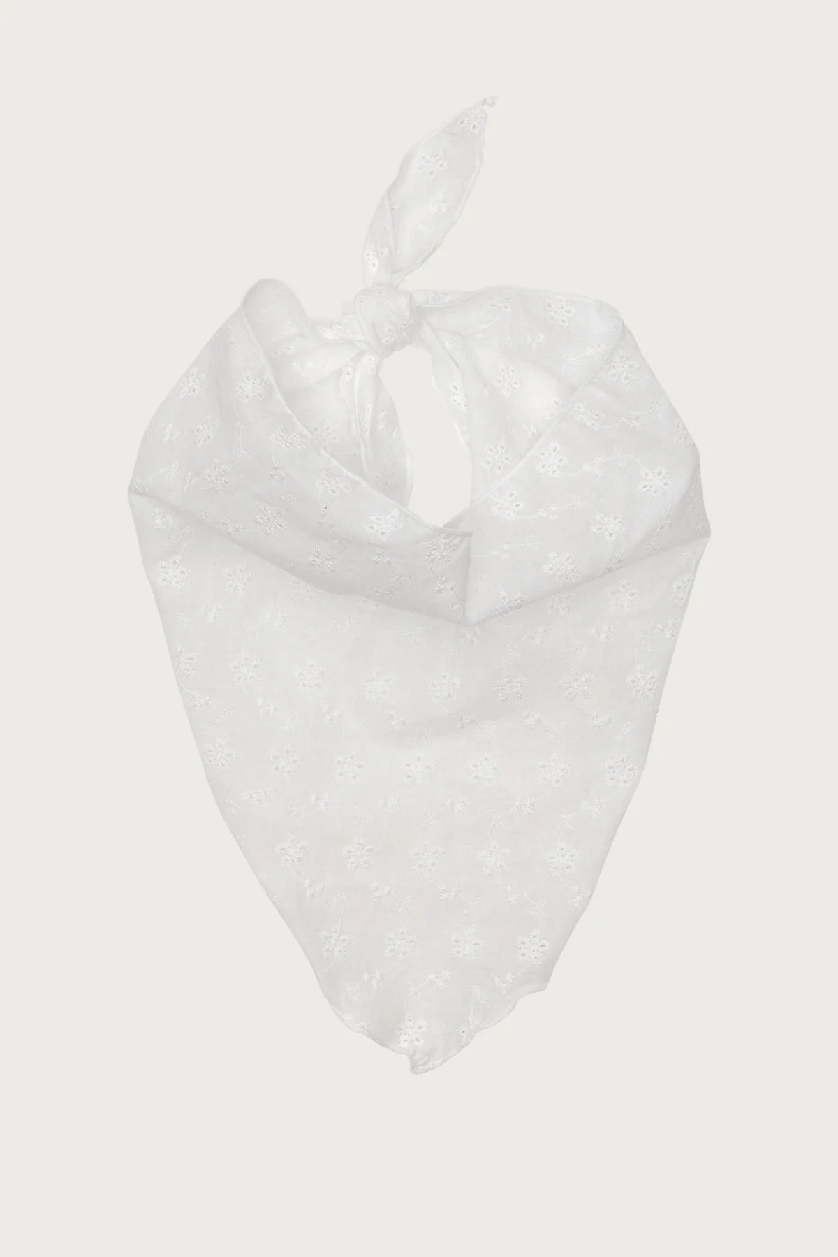 White Eyelet Cotton Hair Scarf Lettuce Hem