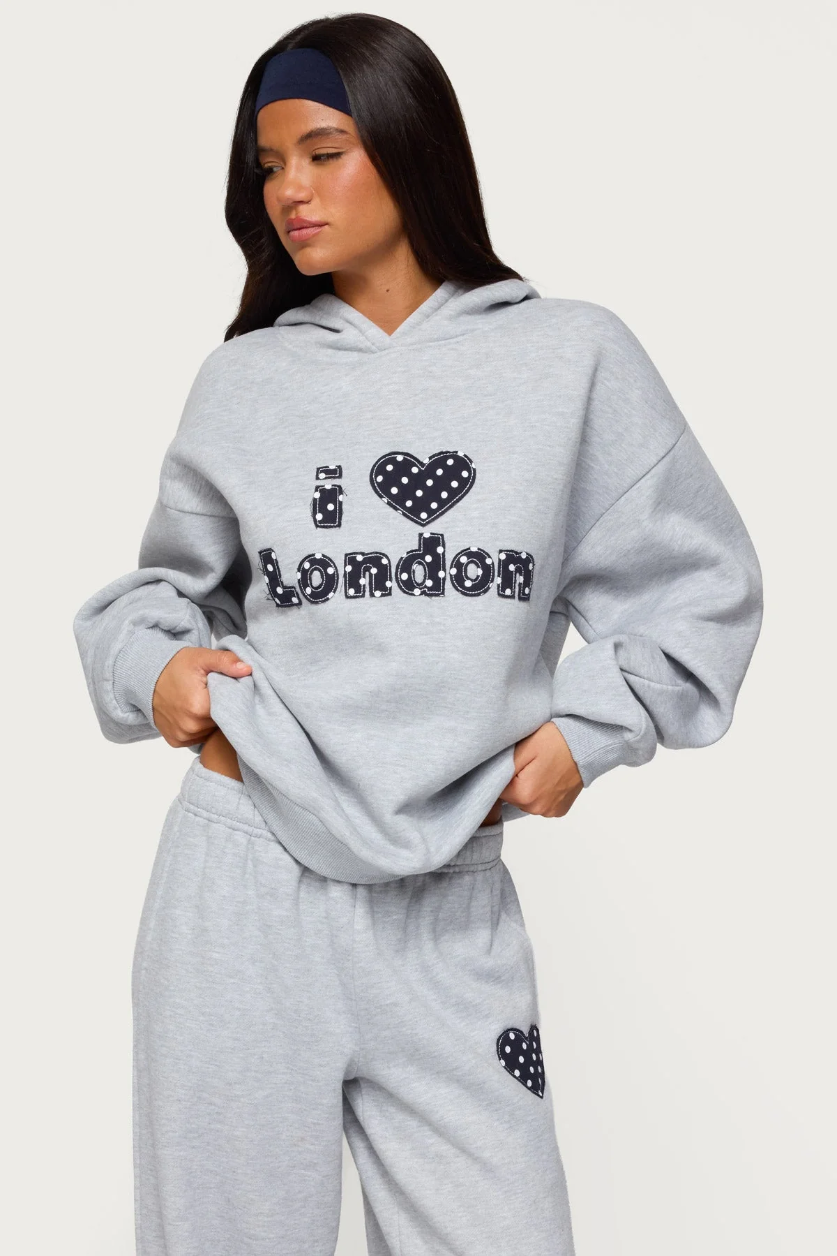 London Graphic Oversized Hoodie in Gray Melange
