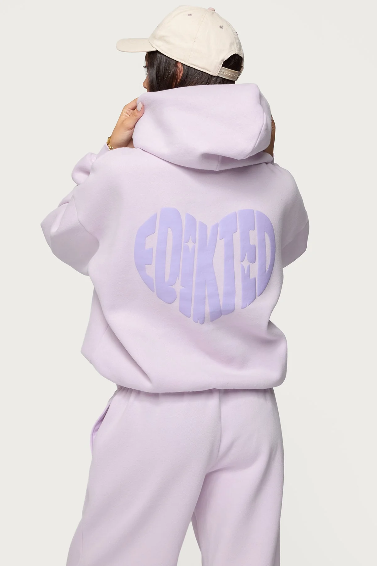 Lilac Puff Print Graphic Hoodie Set