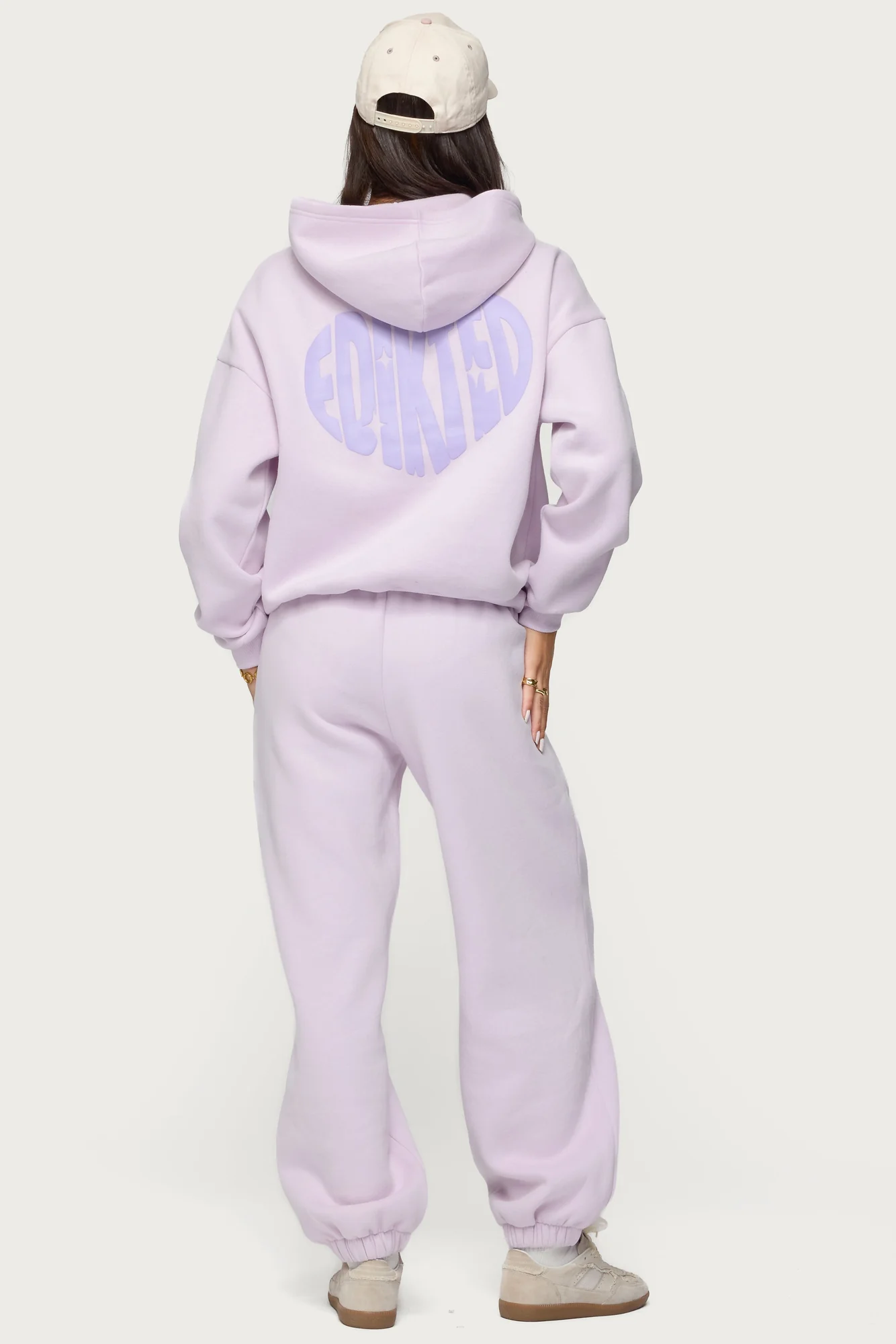 Lilac Puff Print Graphic Hoodie Set