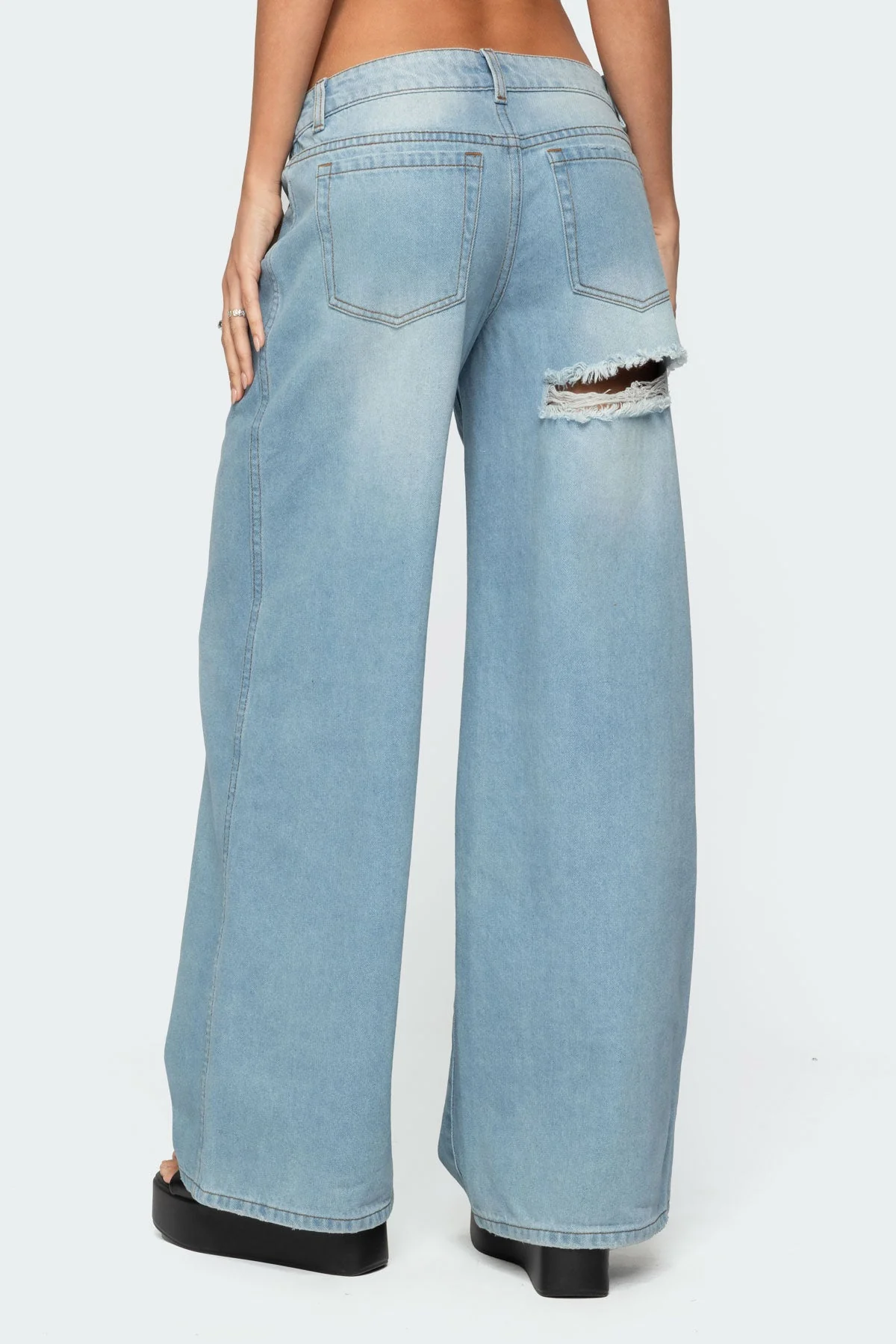 Blue Distressed Low Rise Denim Jeans