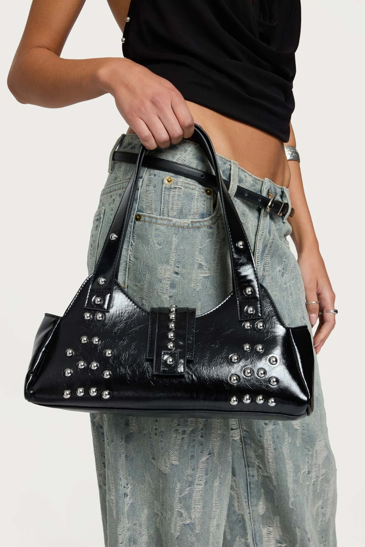 Black Studded Faux Leather Bag